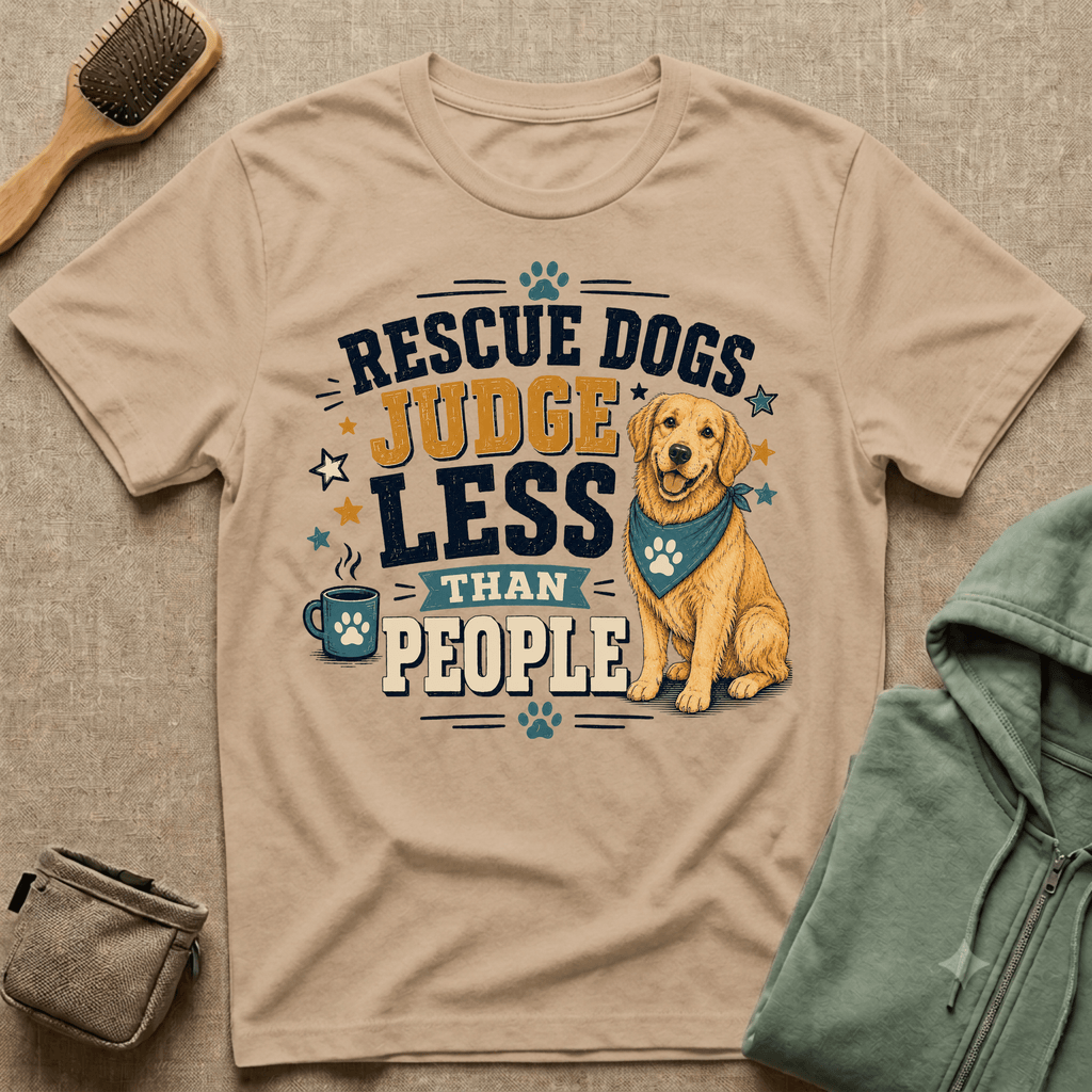 Rescue Dogs Judge Less Than People T-Shirt — Cute Golden Retriever Rescue Tee