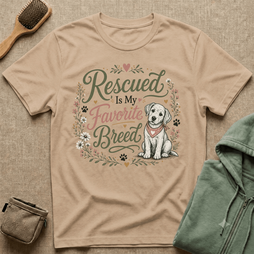 Rescued Is My Favorite Breed T-Shirt — Cute Rescue Dog Adoption Tee