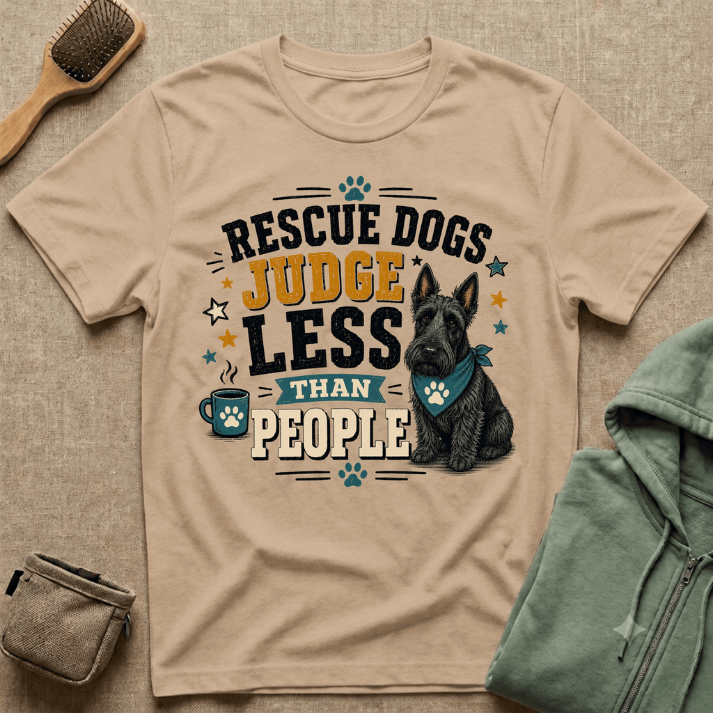 Rescue Dogs Judge Less Than People T-Shirt — Cute Scottie Rescue Tee