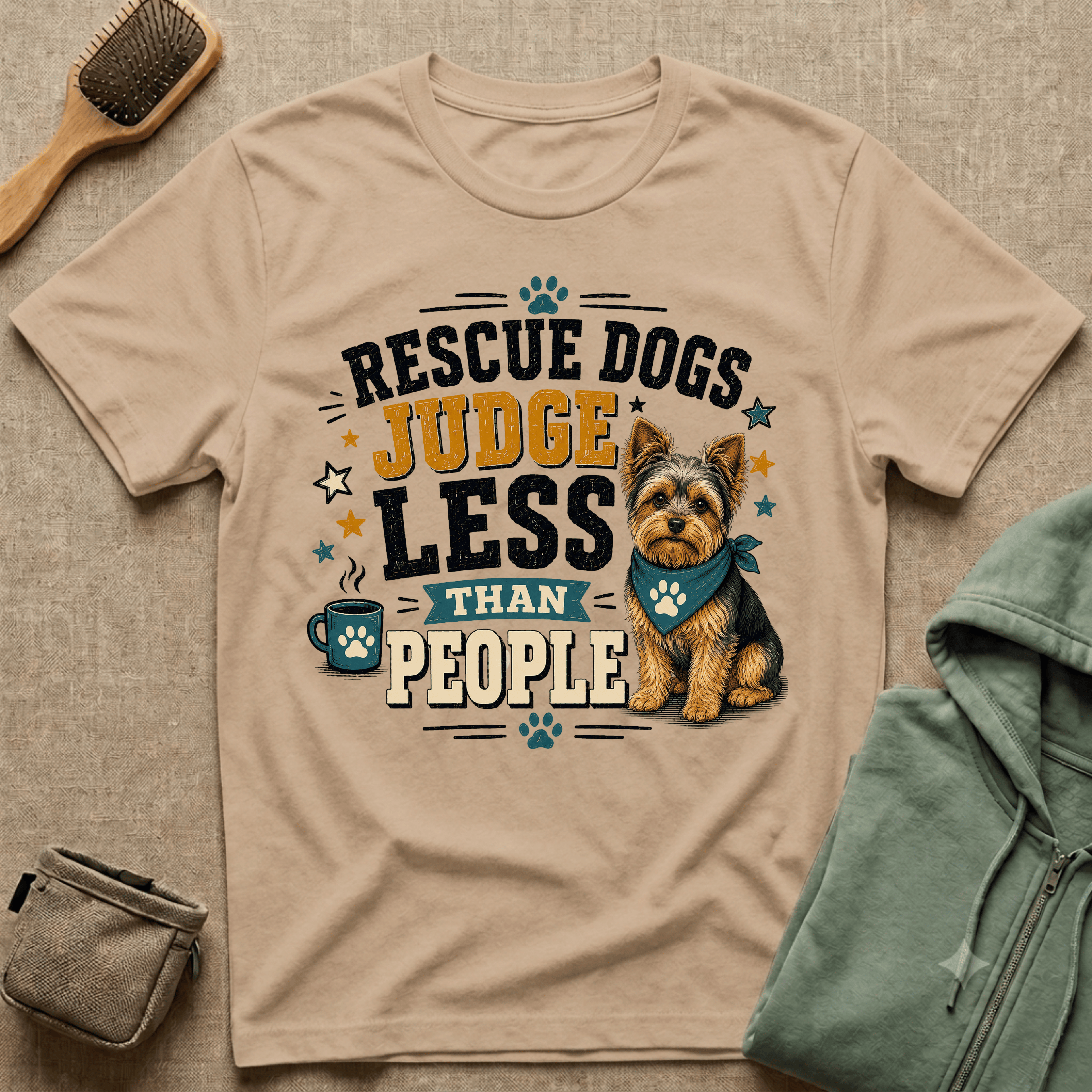 Rescue Dogs Judge Less Than People T-Shirt — Cute Yorkie Rescue Tee