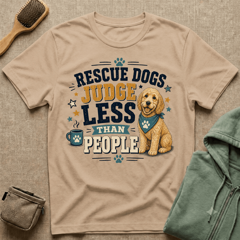 Rescue Dogs Judge Less Than People T-Shirt — Cute Golden Doodle Rescue Tee
