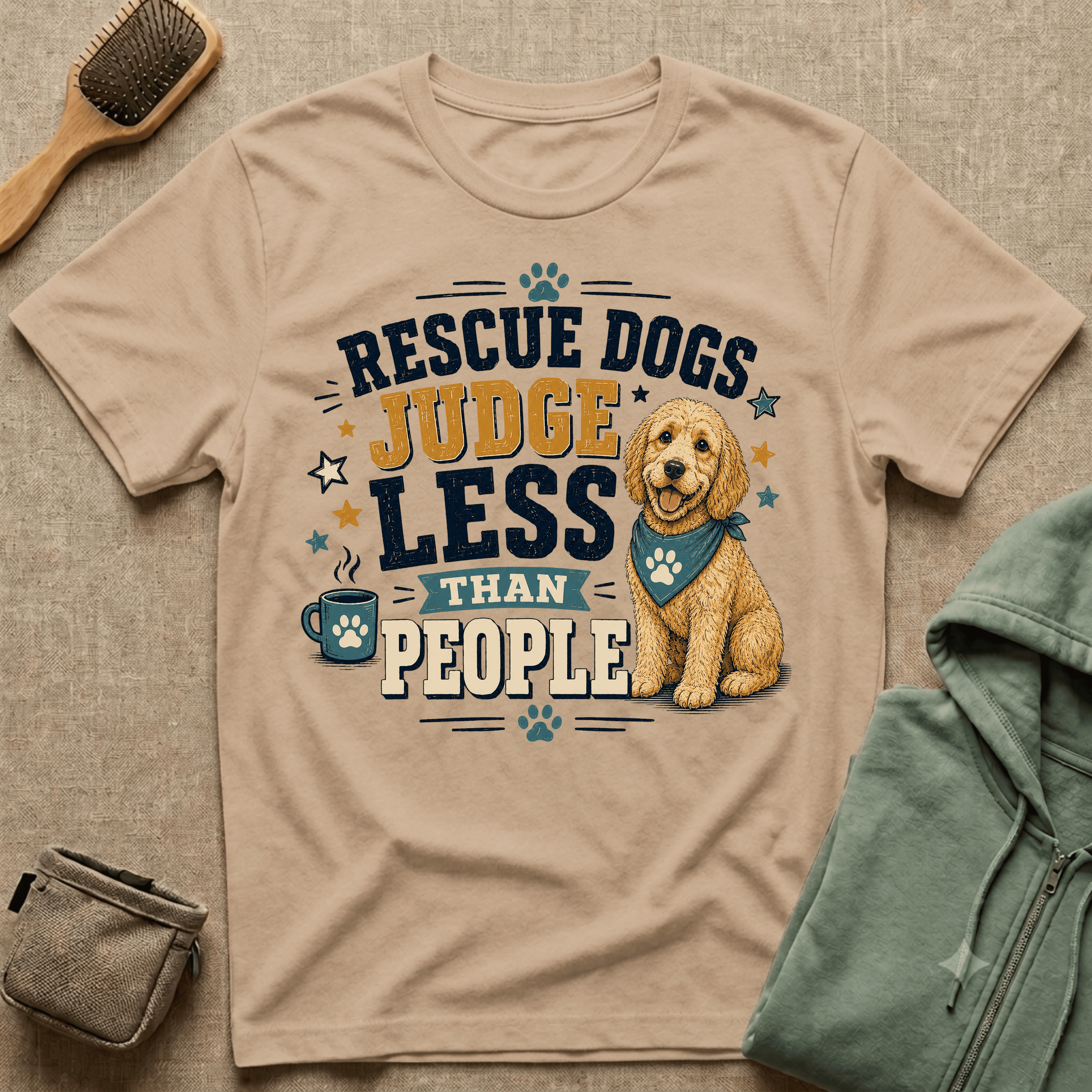 Rescue Dogs Judge Less Than People T-Shirt — Cute Golden Doodle Rescue Tee