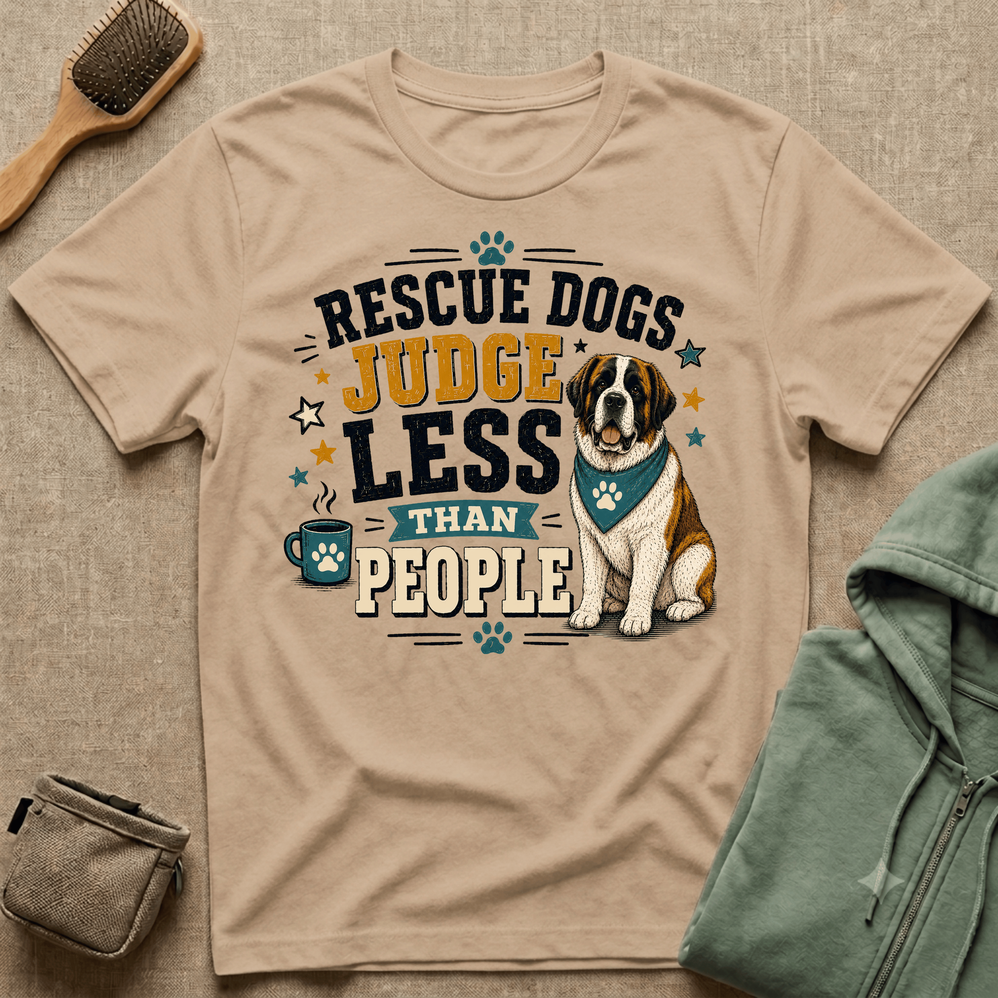 Rescue Dogs Judge Less Than People T-Shirt — Cute St. Bernard Rescue Tee