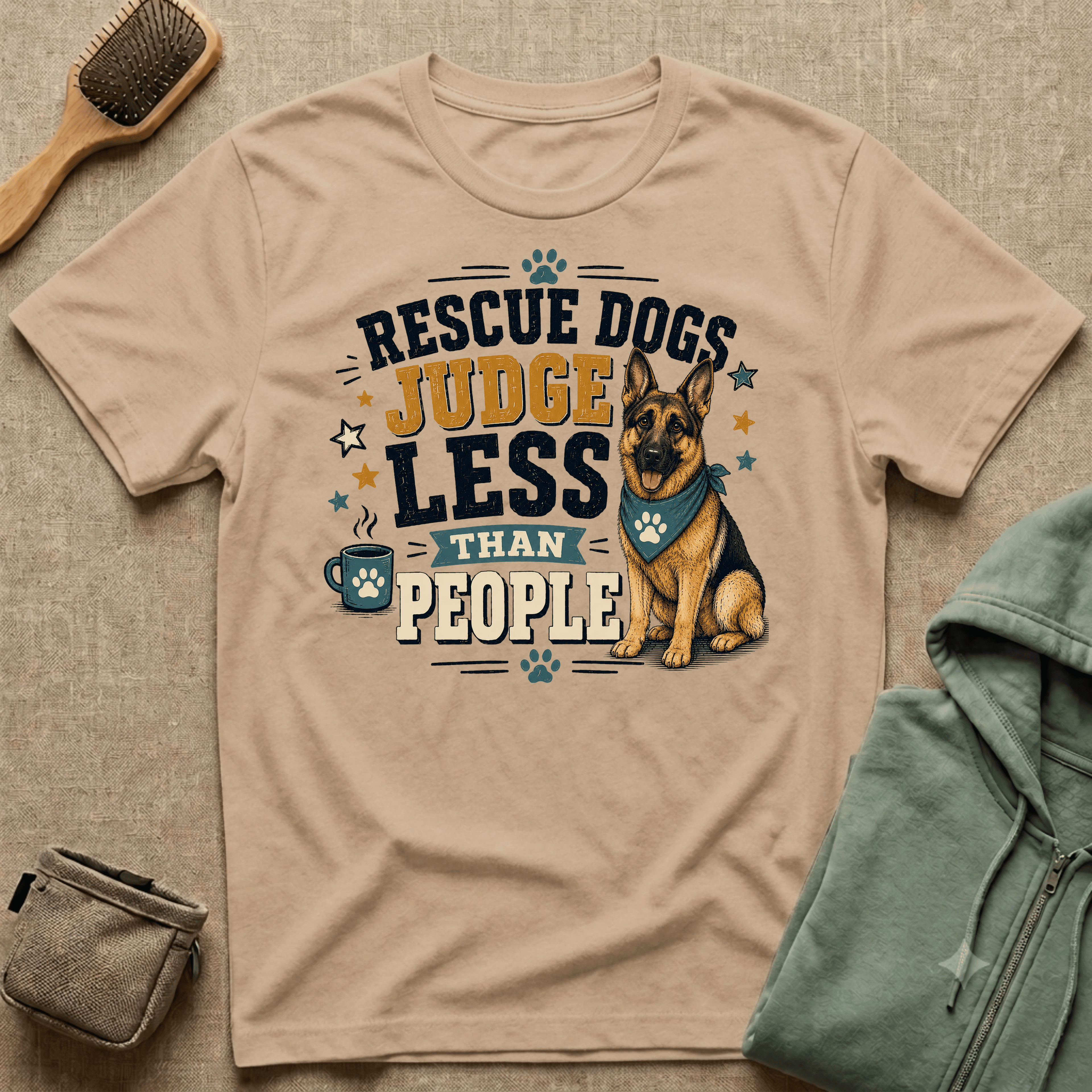 Rescue Dogs Judge Less Than People T-Shirt — Cute German Shepherd Rescue Tee
