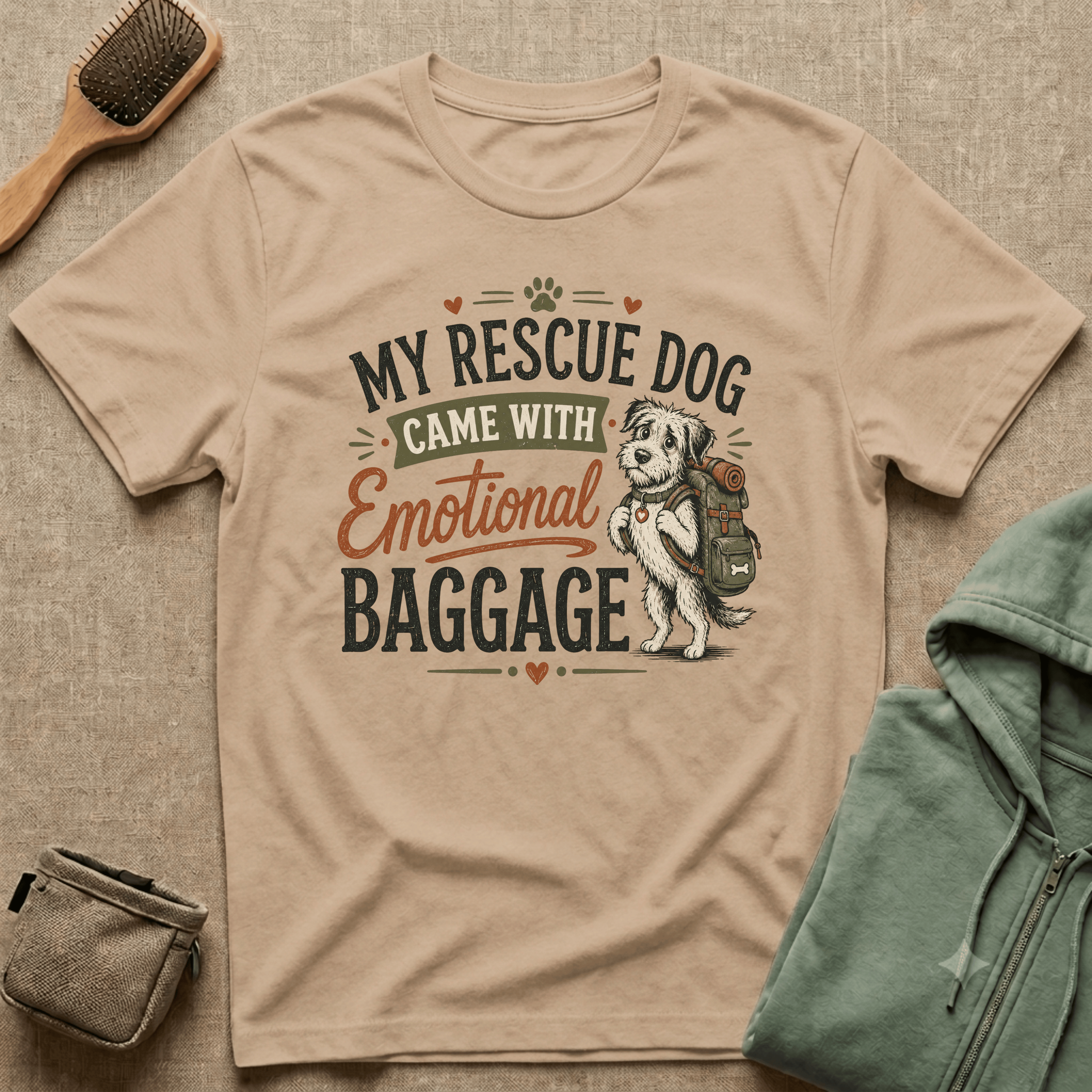 Rescue Dog T-Shirt — "My Rescue Dog Came With Emotional Baggage" Cute Adopted Pup Tee