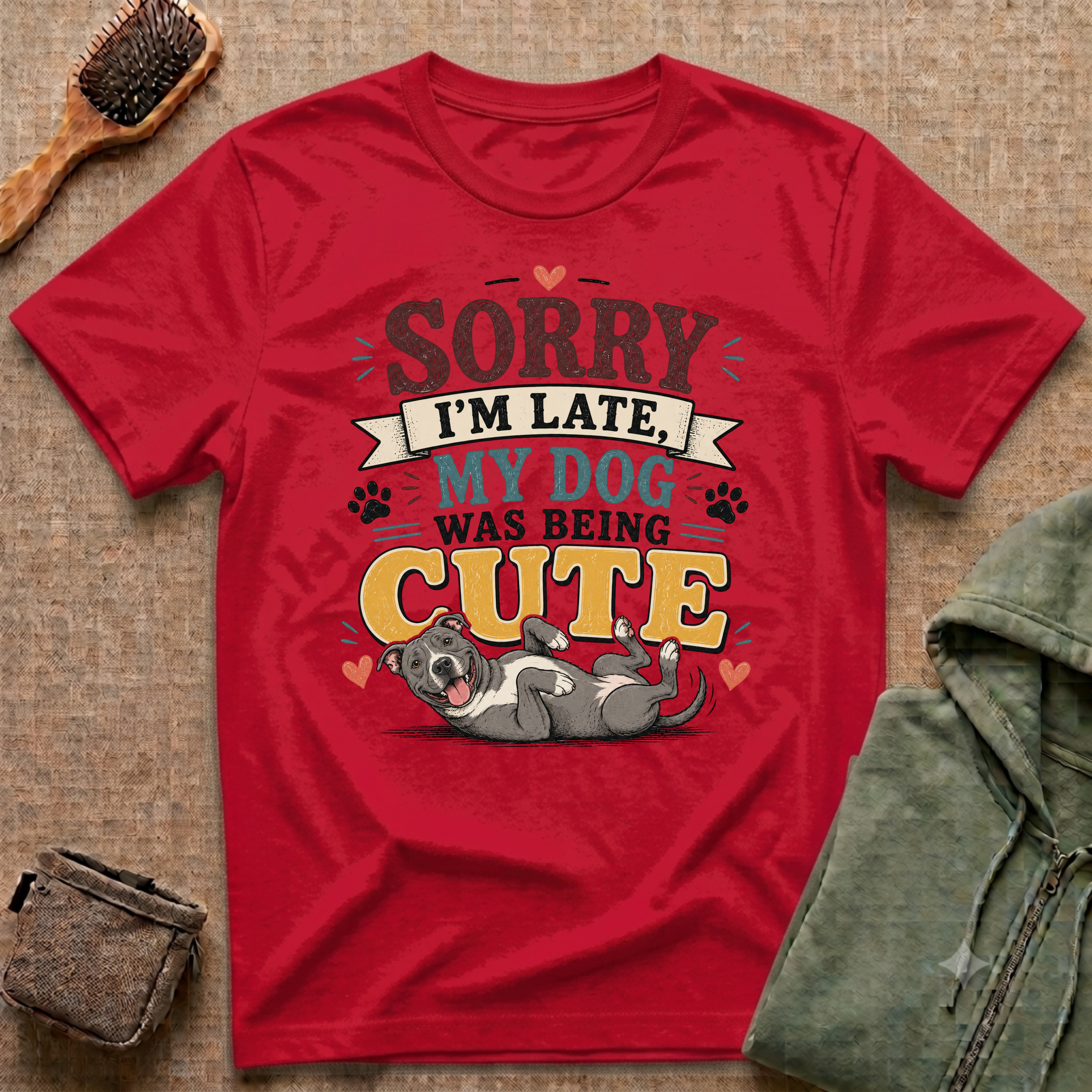Sorry I'm Late My Dog Was Being Cute T-Shirt — Pit Bull Dog Lover Tee