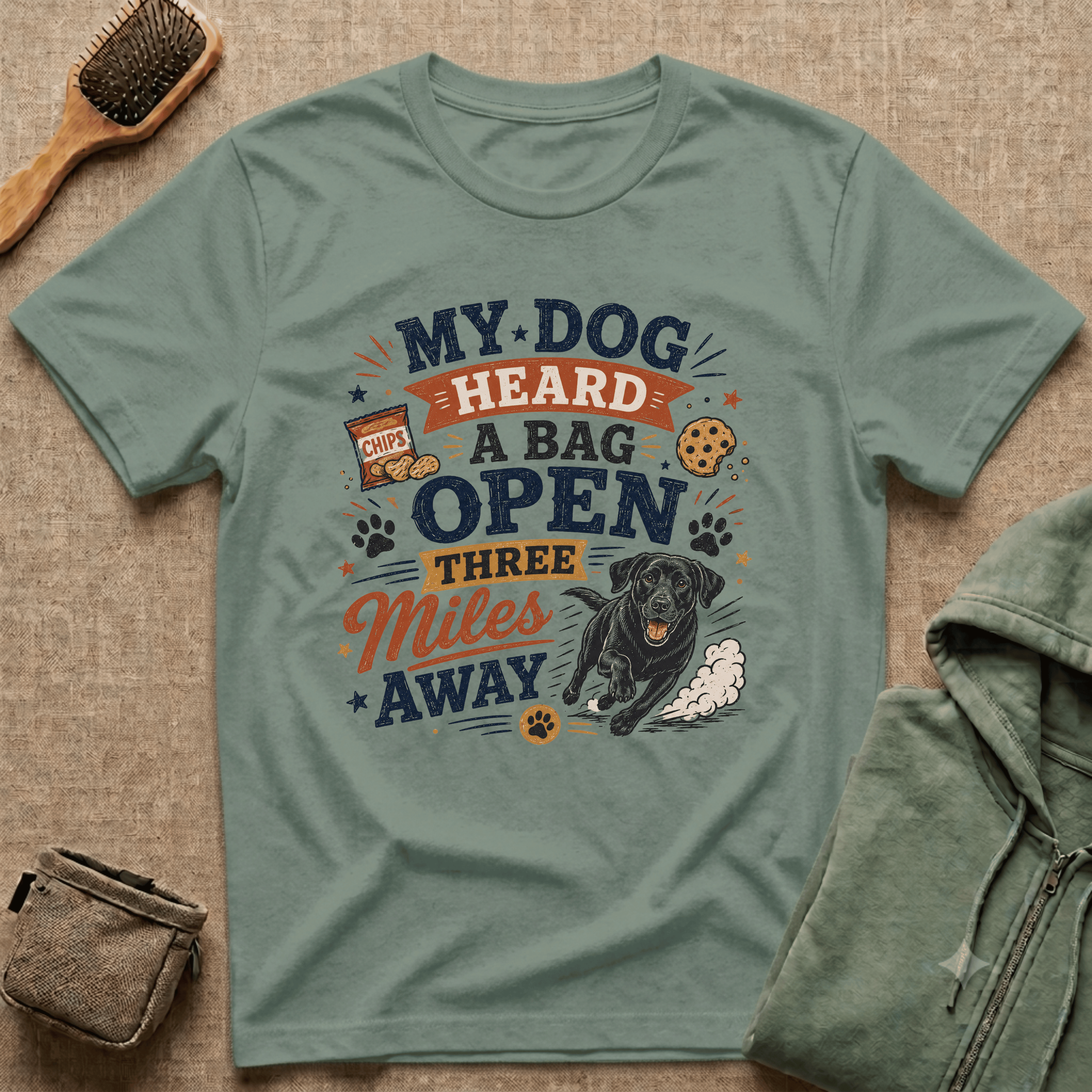 Dog Lover T-Shirt — "My Dog Heard A Bag Open Three Miles Away" Funny Pet Tee