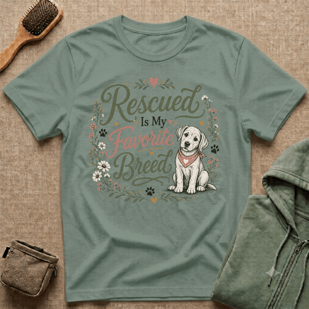 Rescued Is My Favorite Breed T-Shirt — Cute Rescue Dog Adoption Tee