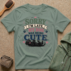 Sorry I'm Late My Dog Was Being Cute T-Shirt — Black Lab Dog Lover Tee