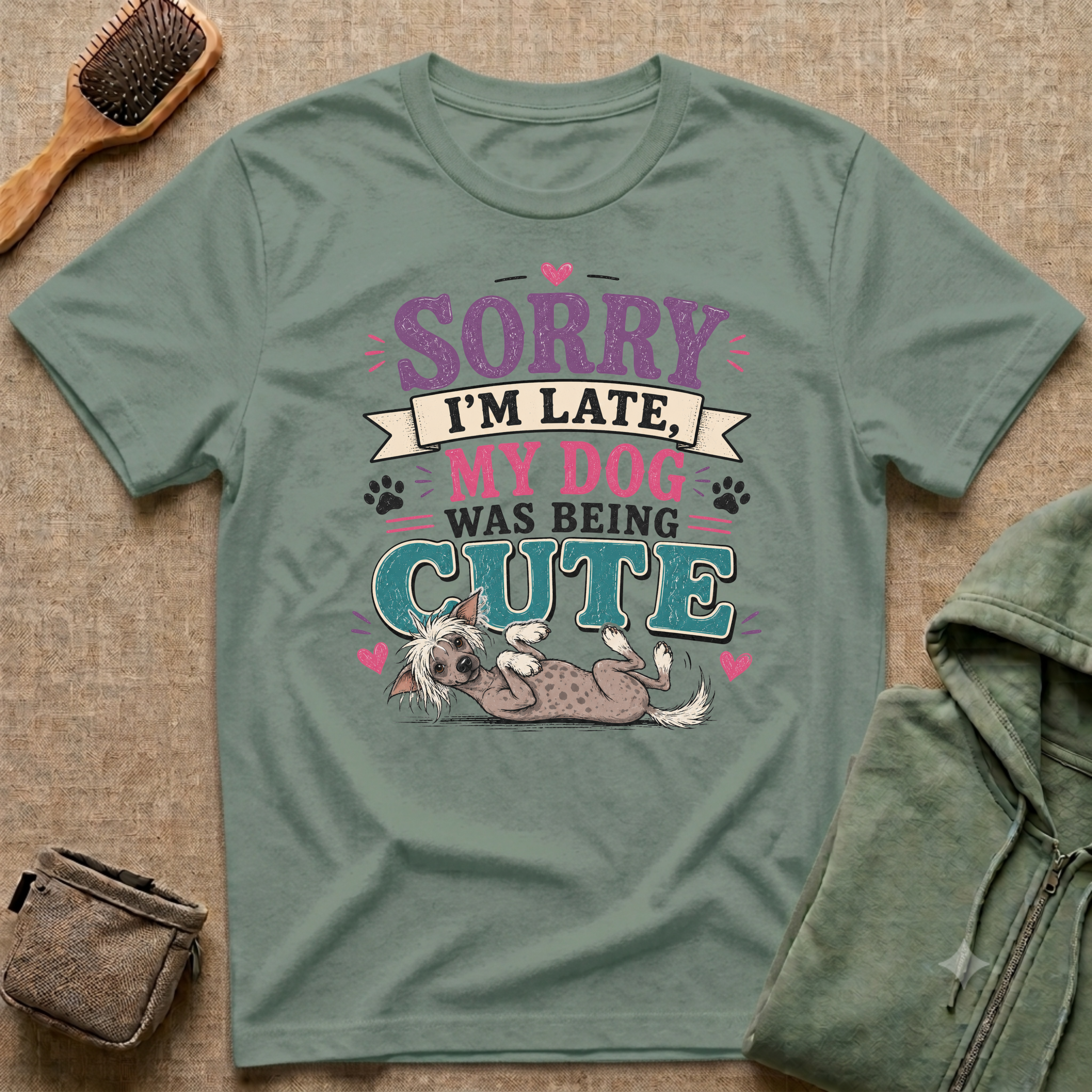 Sorry I'm Late My Dog Was Being Cute T-Shirt — Chinese Crested Dog Lover Tee