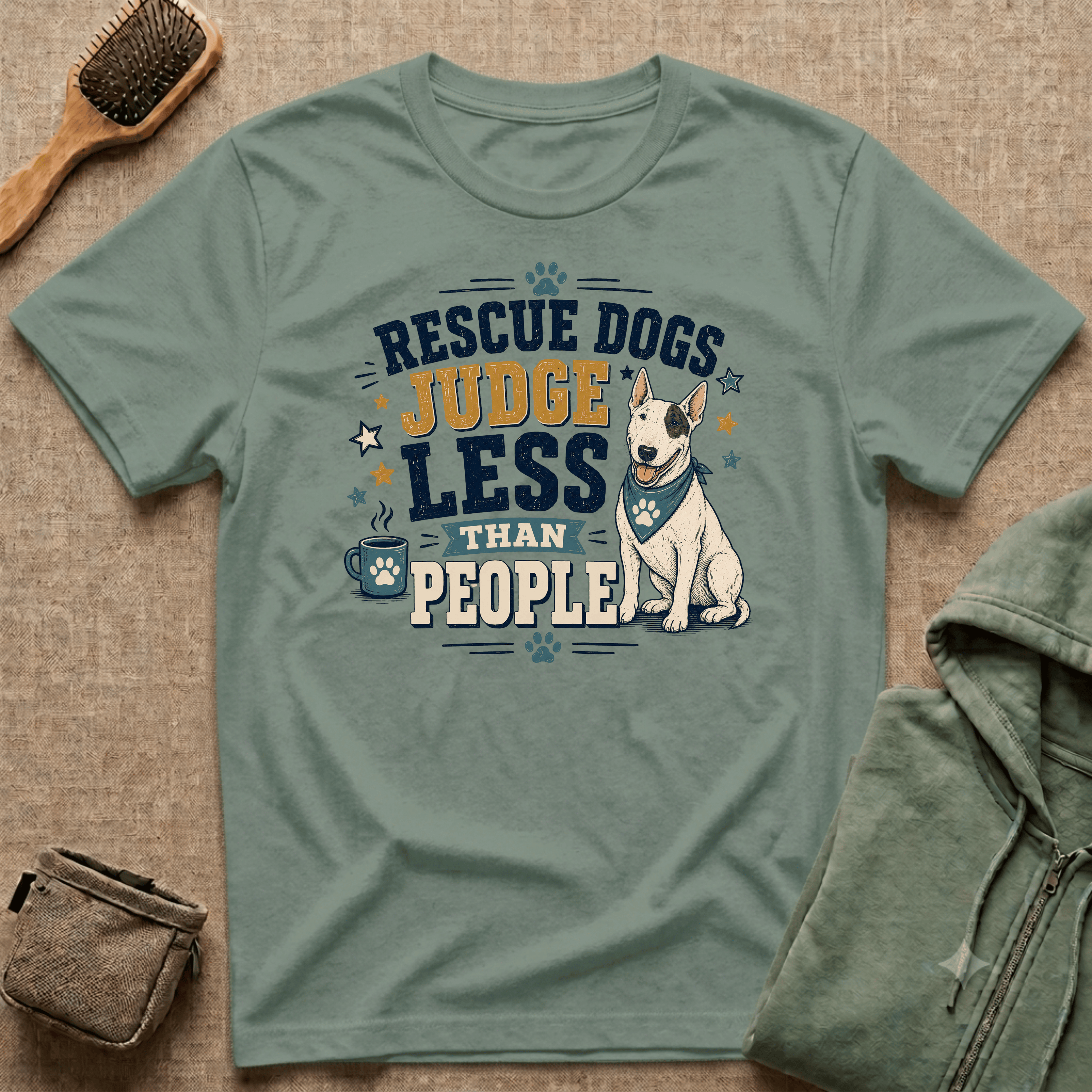 Rescue Dogs Judge Less Than People T-Shirt — Cute Bull Terrier Rescue Tee