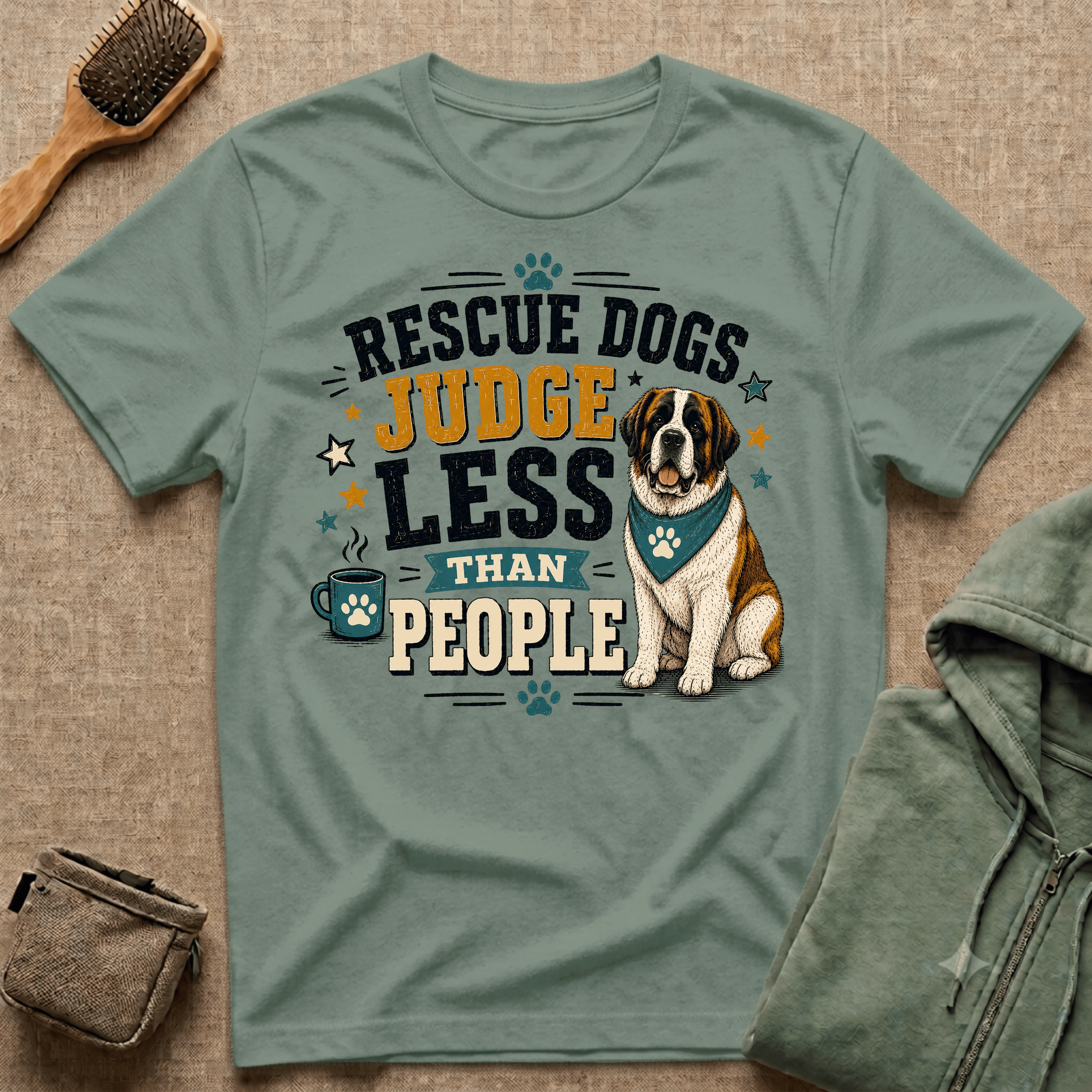 Rescue Dogs Judge Less Than People T-Shirt — Cute St. Bernard Rescue Tee