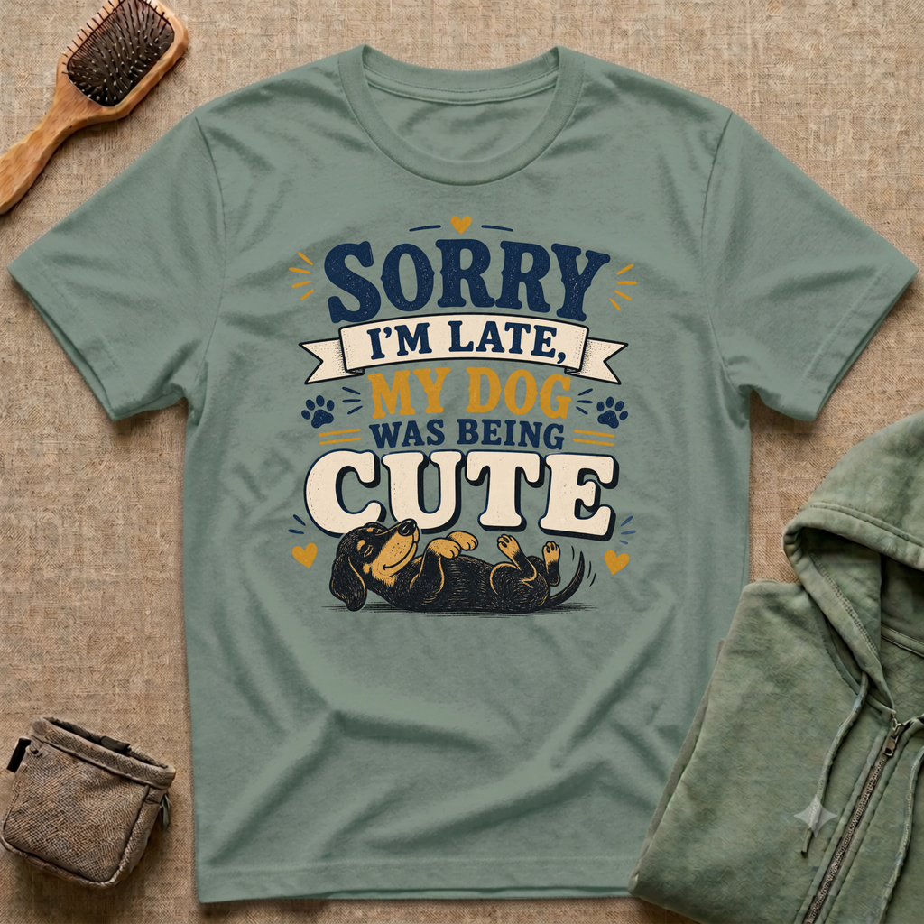 Sorry I'm Late My Dog Was Being Cute T-Shirt — Dachshund Funny Dog Lover Tee
