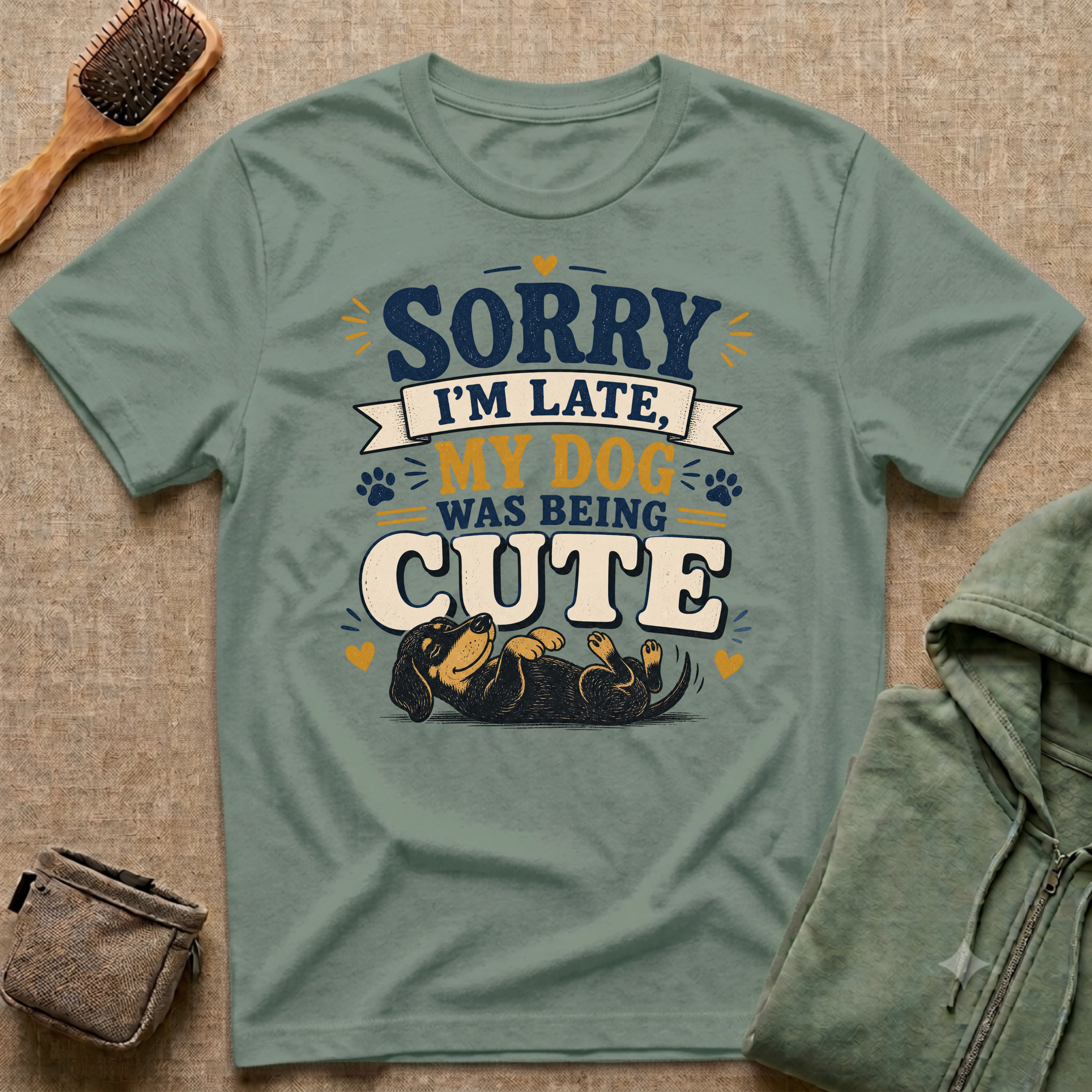 Sorry I'm Late My Dog Was Being Cute T-Shirt — Dachshund Funny Dog Lover Tee