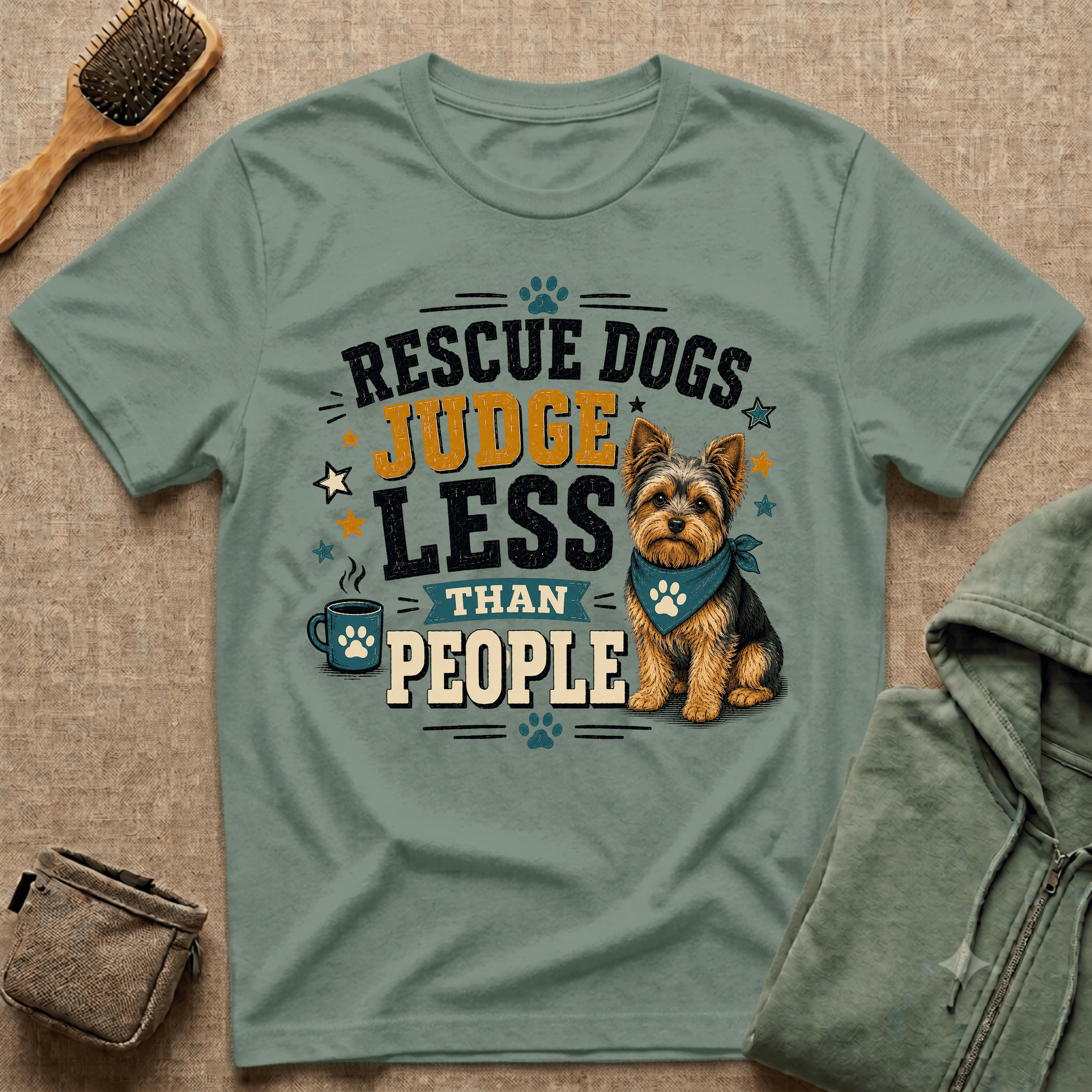 Rescue Dogs Judge Less Than People T-Shirt — Cute Yorkie Rescue Tee