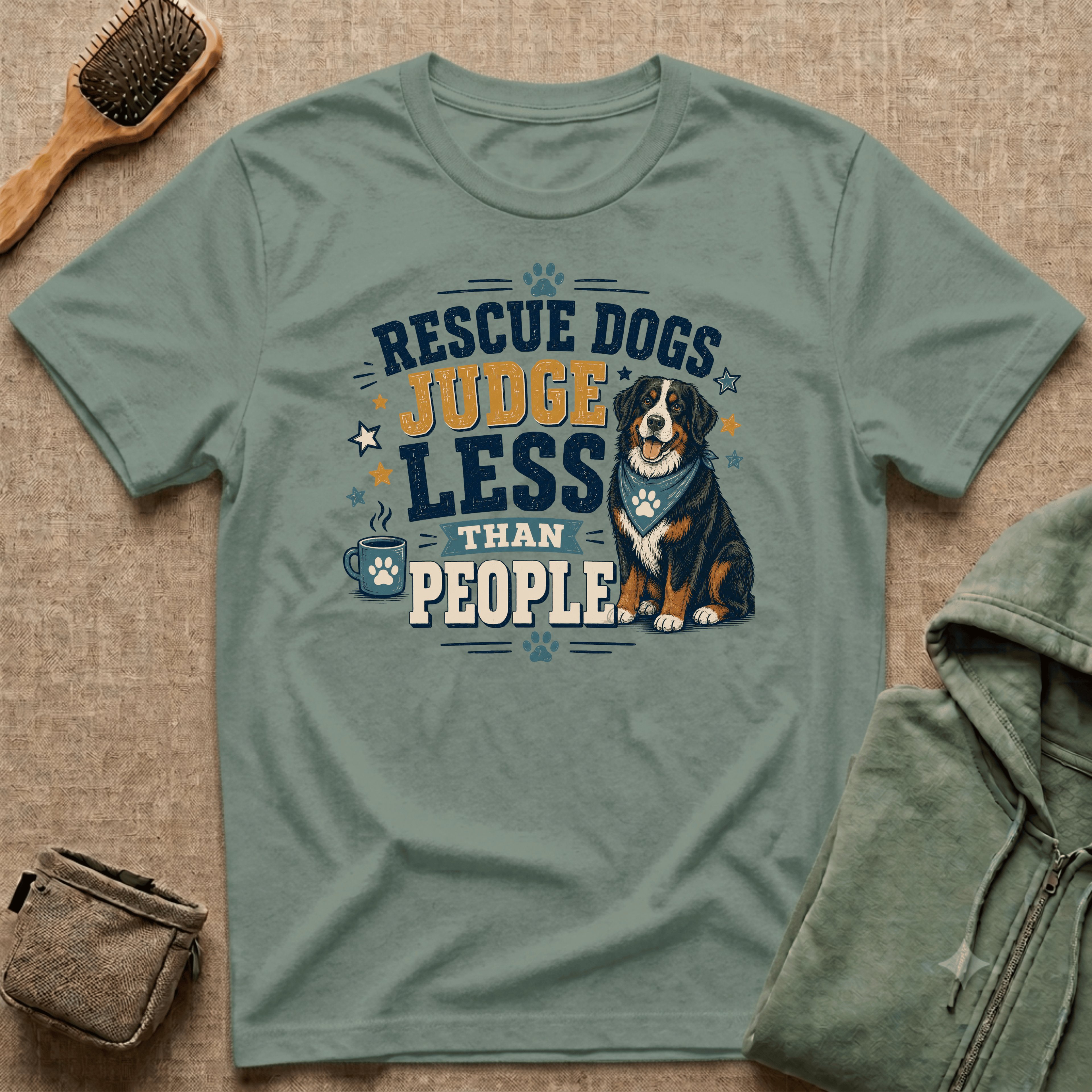Rescue Dogs Judge Less Than People T-Shirt — Cute Bernese Mountain Dog Rescue Tee
