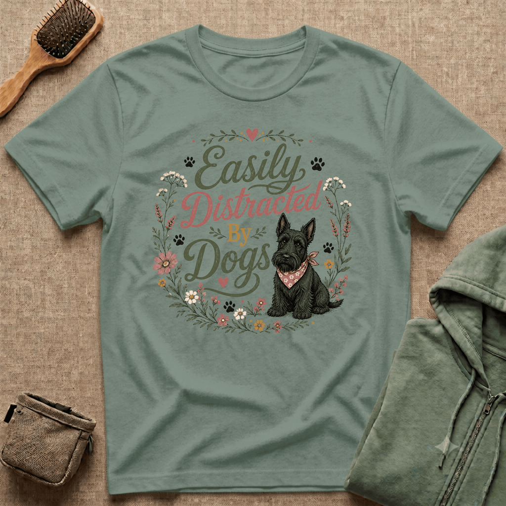 Easily Distracted By Dogs T-Shirt — Cute Scottish Terrier Floral Dog Lover Tee
