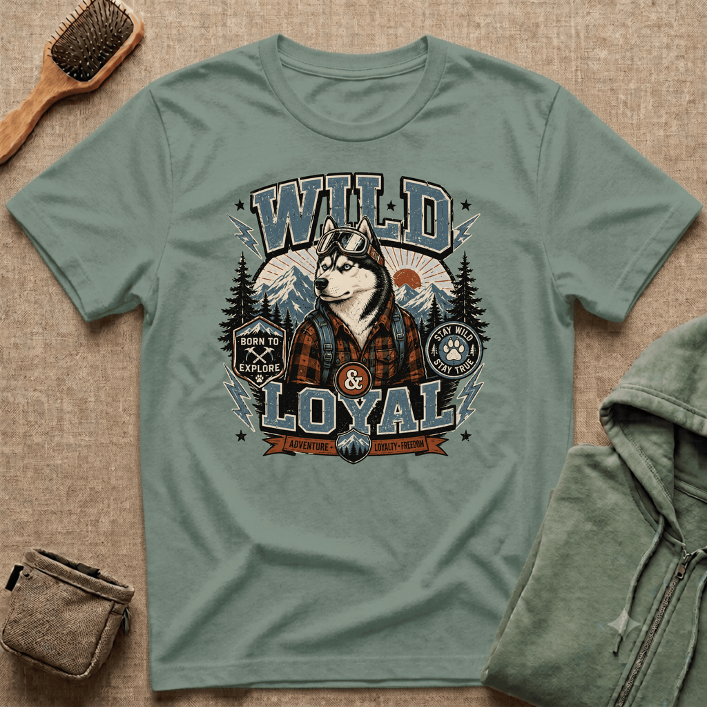 Wild & Loyal Husky T-Shirt — Vintage Mountain Dog Tee