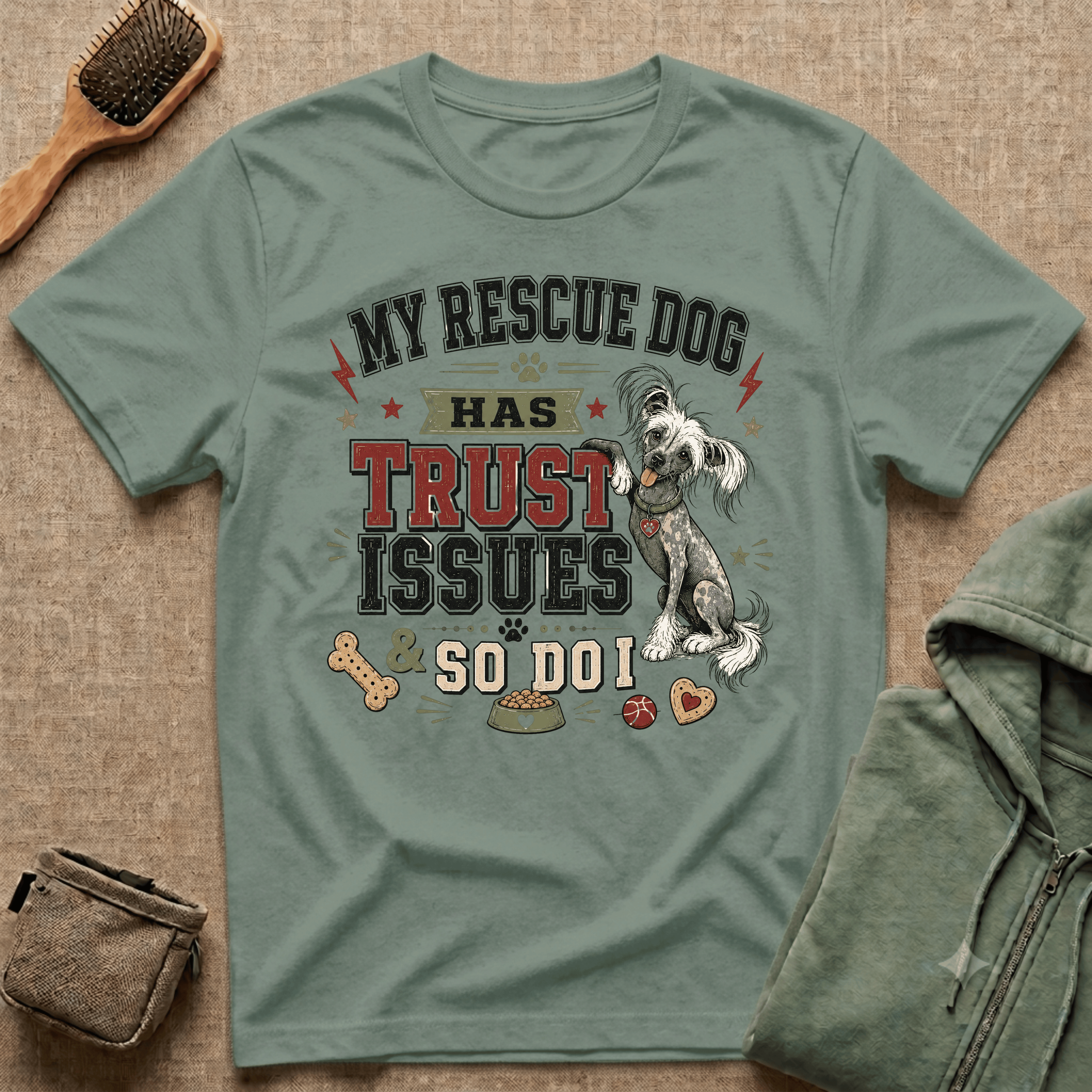 My Rescue Dog Has Trust Issues T-Shirt —Chinese Crested Rescue Dog Owner Tee