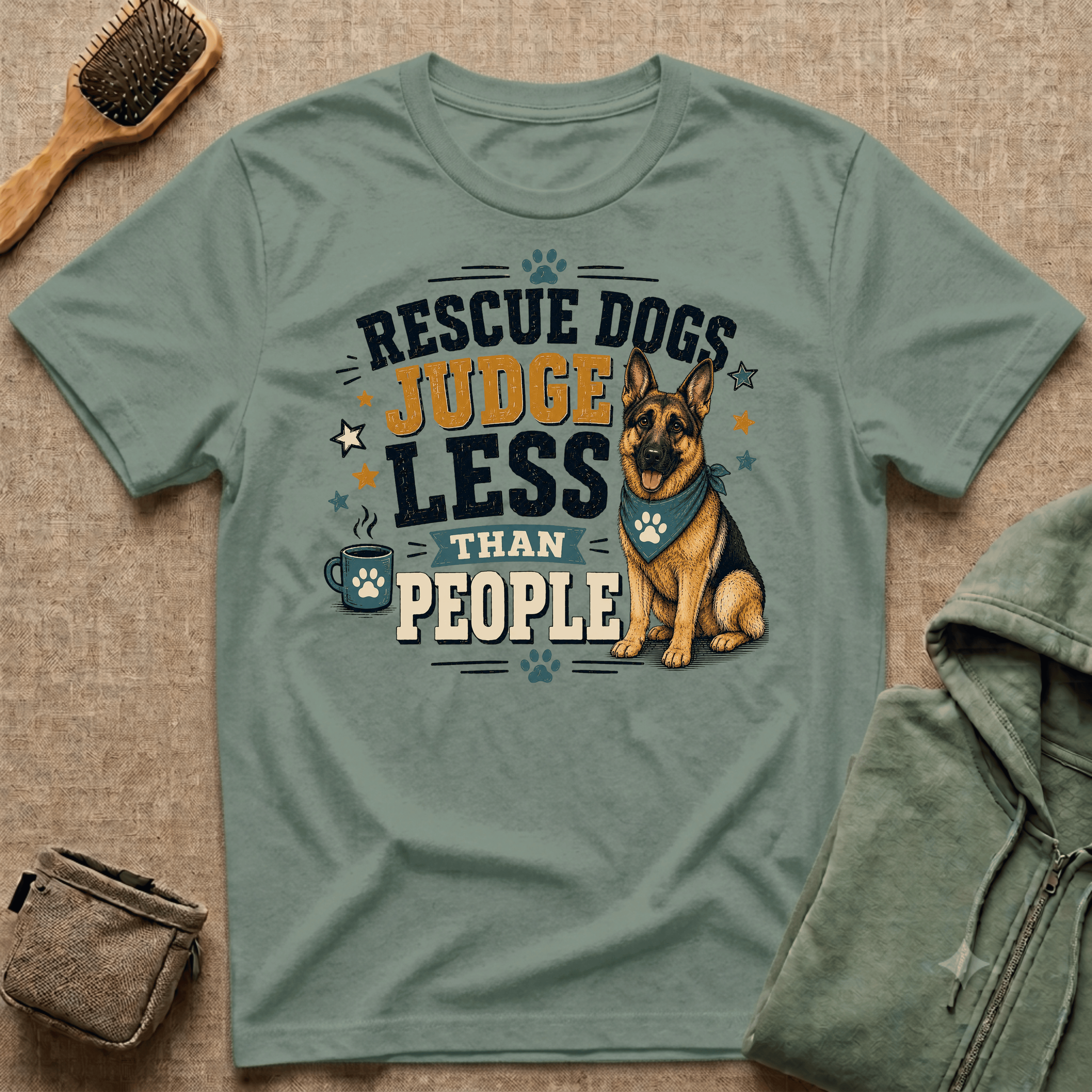Rescue Dogs Judge Less Than People T-Shirt — Cute German Shepherd Rescue Tee