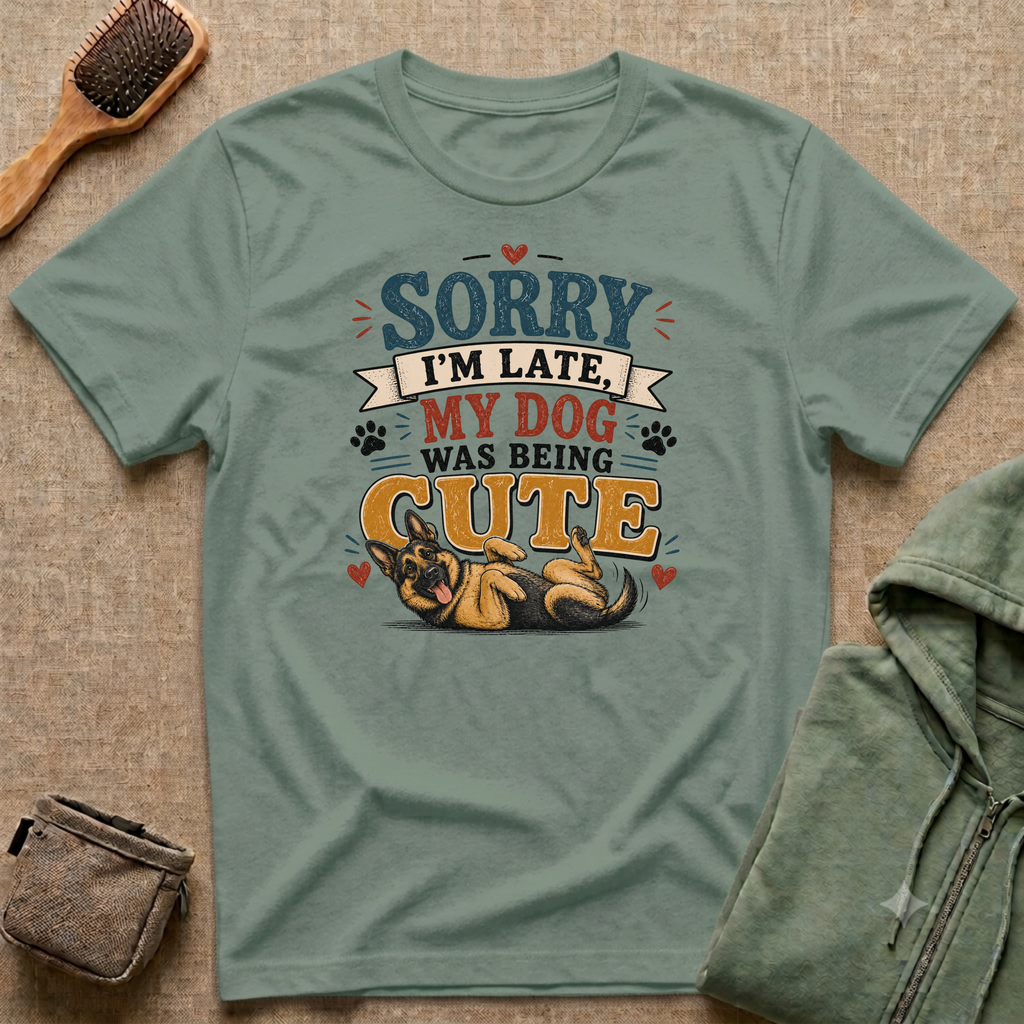 Sorry I'm Late My Dog Was Being Cute T-Shirt — German Shepperd Dog Lover Tee