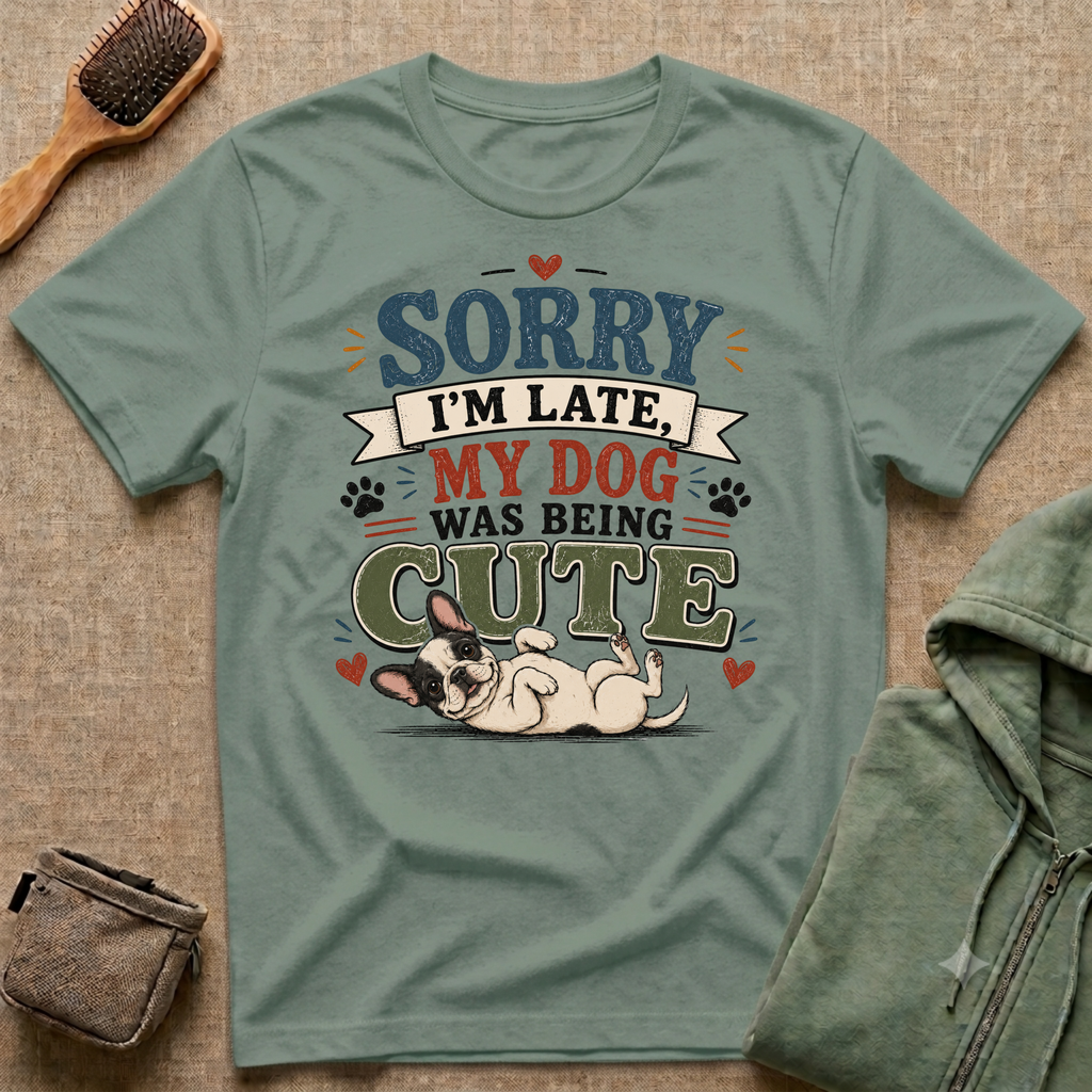 "Sorry I'm Late My Dog Was Being Cute" Cute Dog Lover Graphic Tee