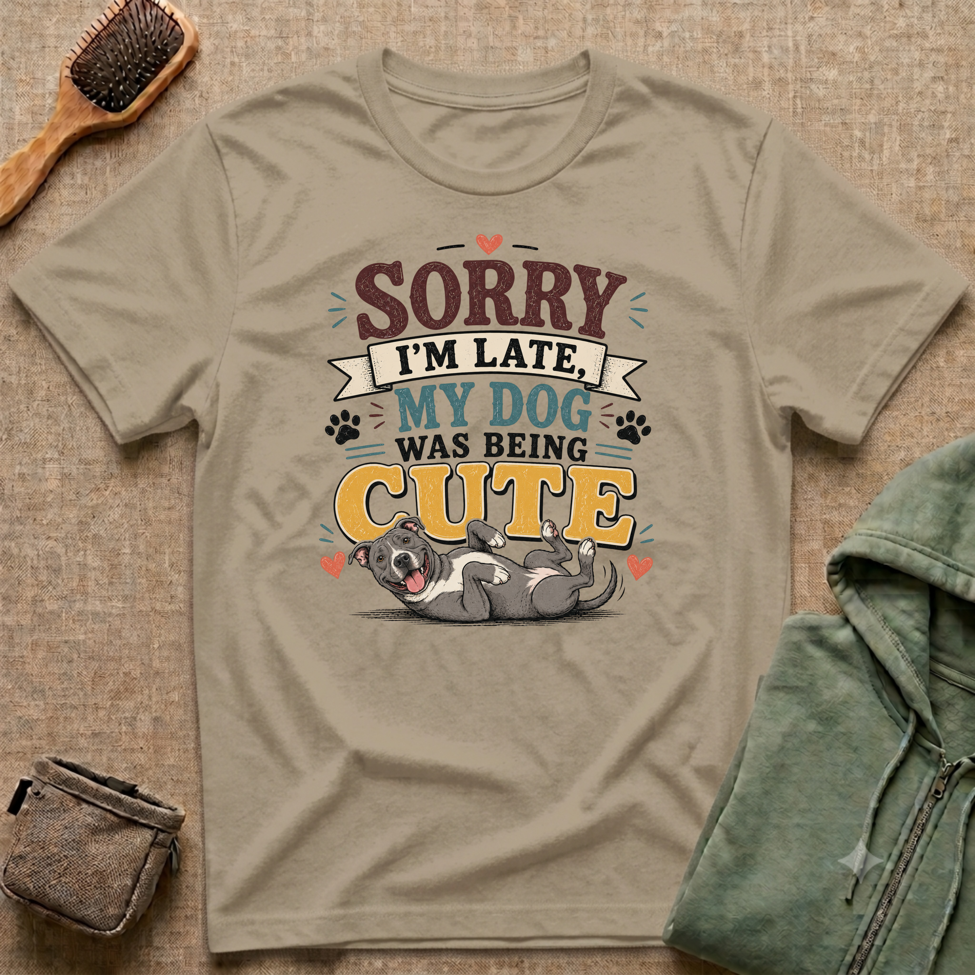 Sorry I'm Late My Dog Was Being Cute T-Shirt — Pit Bull Dog Lover Tee