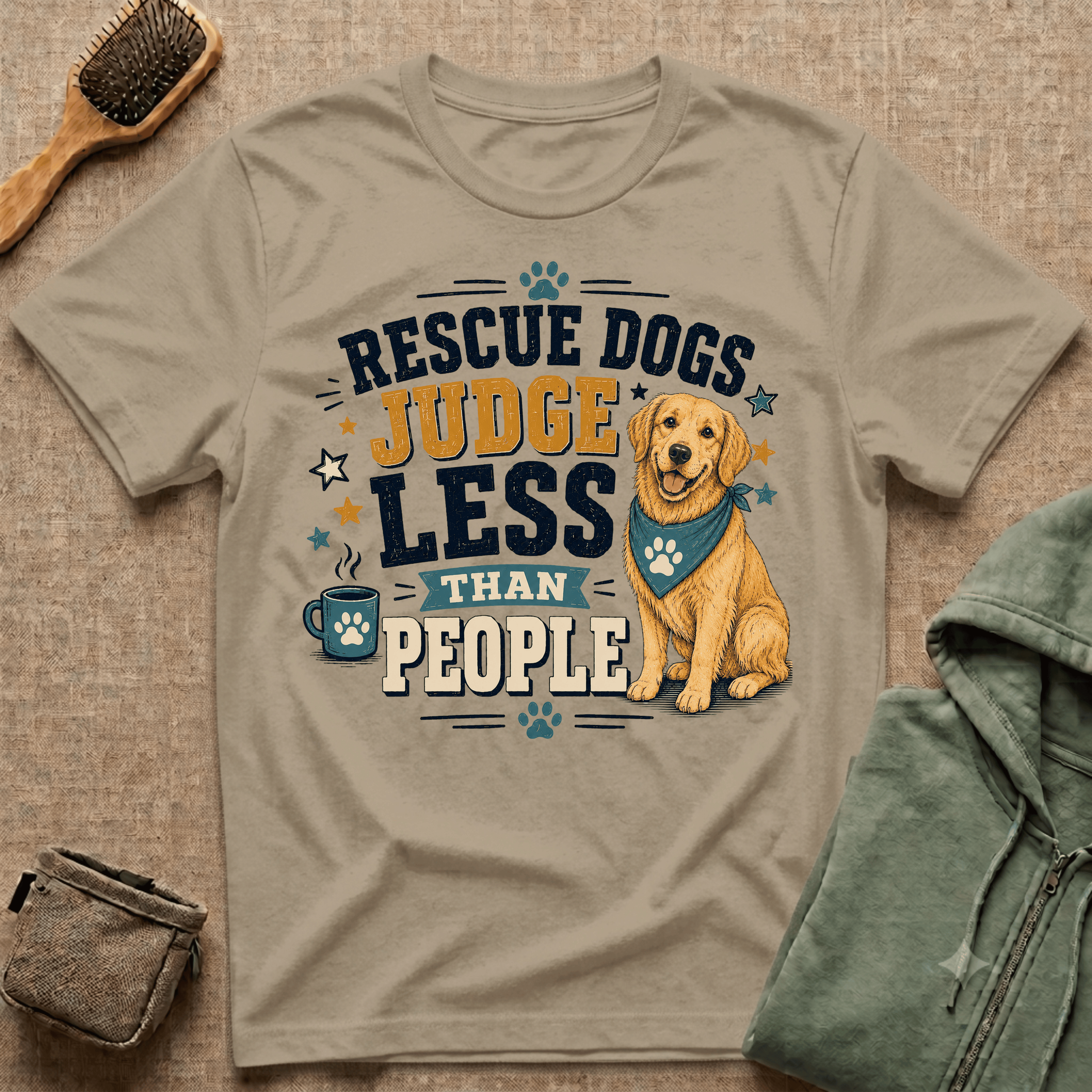 Rescue Dogs Judge Less Than People T-Shirt — Cute Golden Retriever Rescue Tee