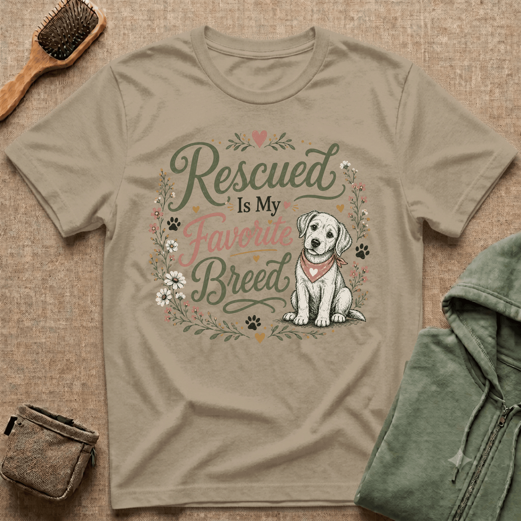 Rescued Is My Favorite Breed T-Shirt — Cute Rescue Dog Adoption Tee
