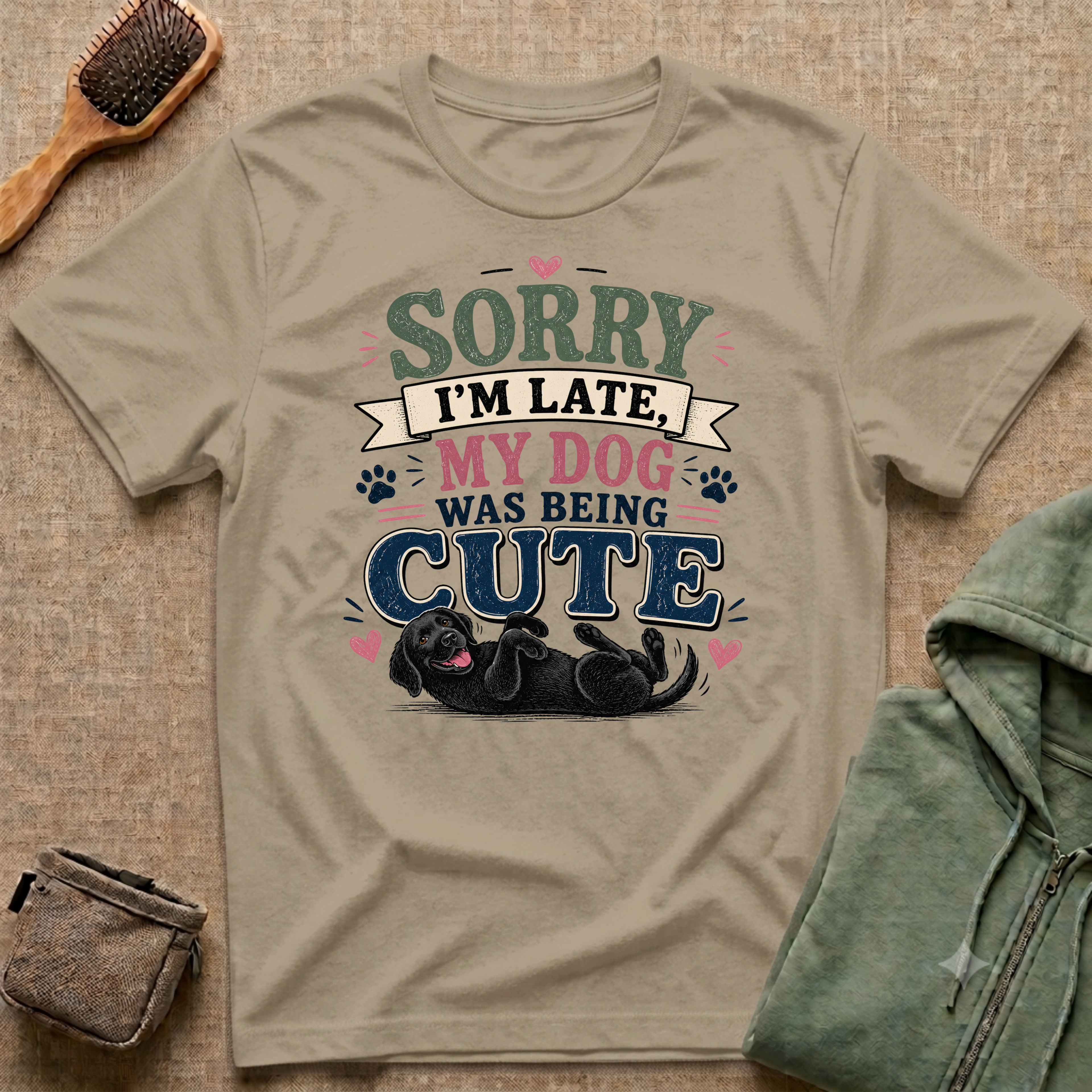 Sorry I'm Late My Dog Was Being Cute T-Shirt — Black Lab Dog Lover Tee
