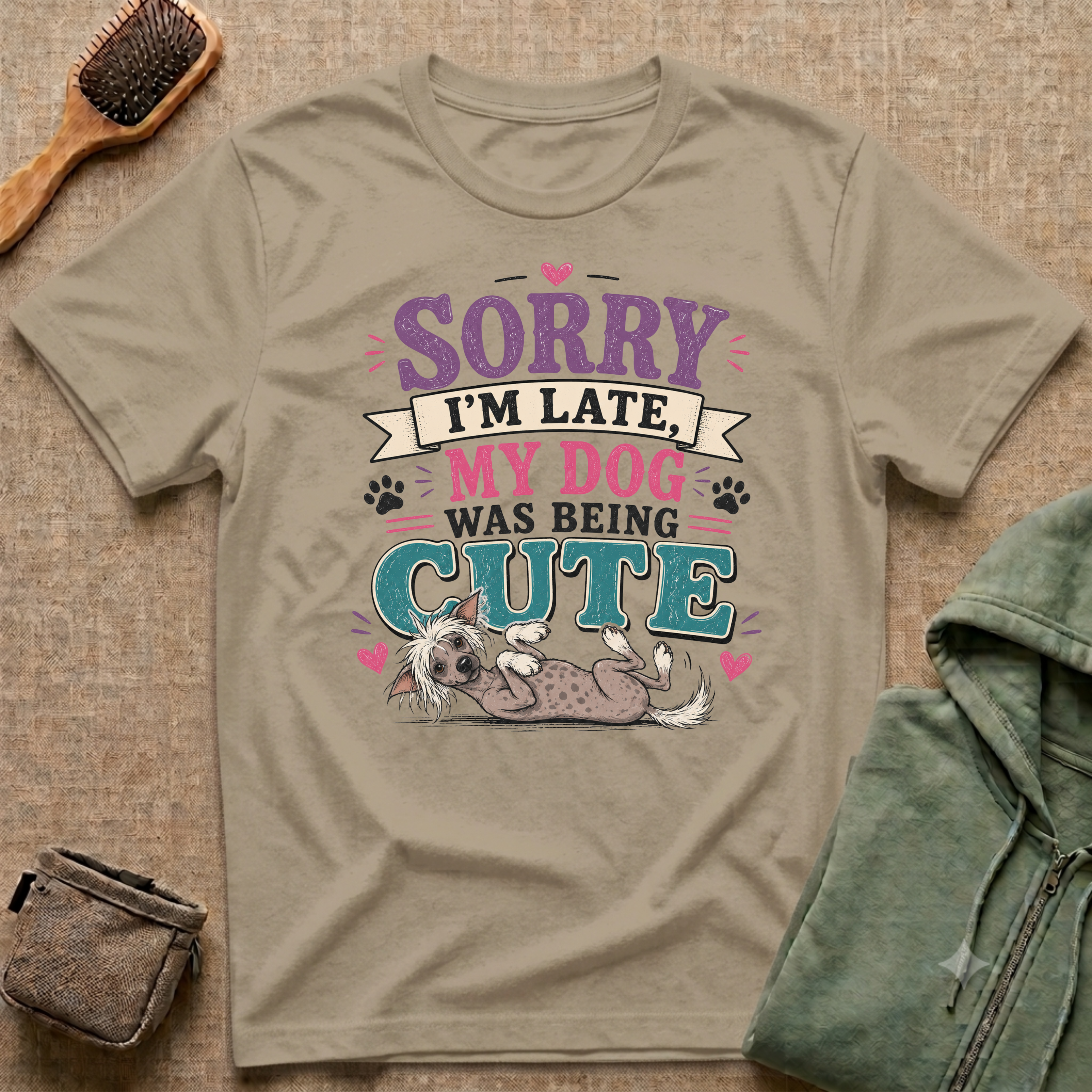 Sorry I'm Late My Dog Was Being Cute T-Shirt — Chinese Crested Dog Lover Tee