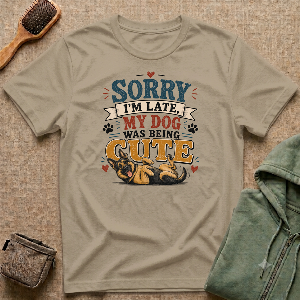 Sorry I'm Late My Dog Was Being Cute T-Shirt — German Shepperd Dog Lover Tee