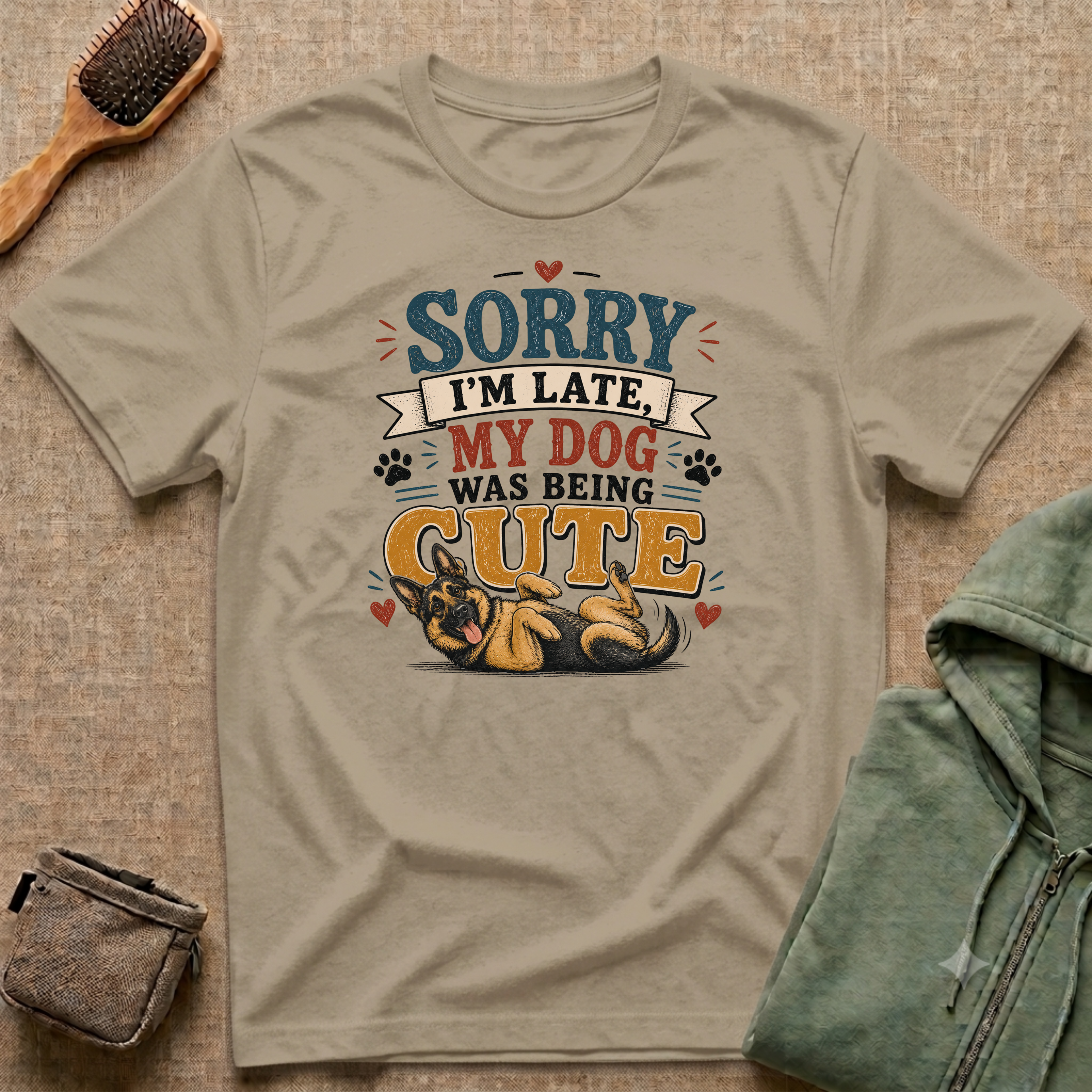 Sorry I'm Late My Dog Was Being Cute T-Shirt — German Shepperd Dog Lover Tee