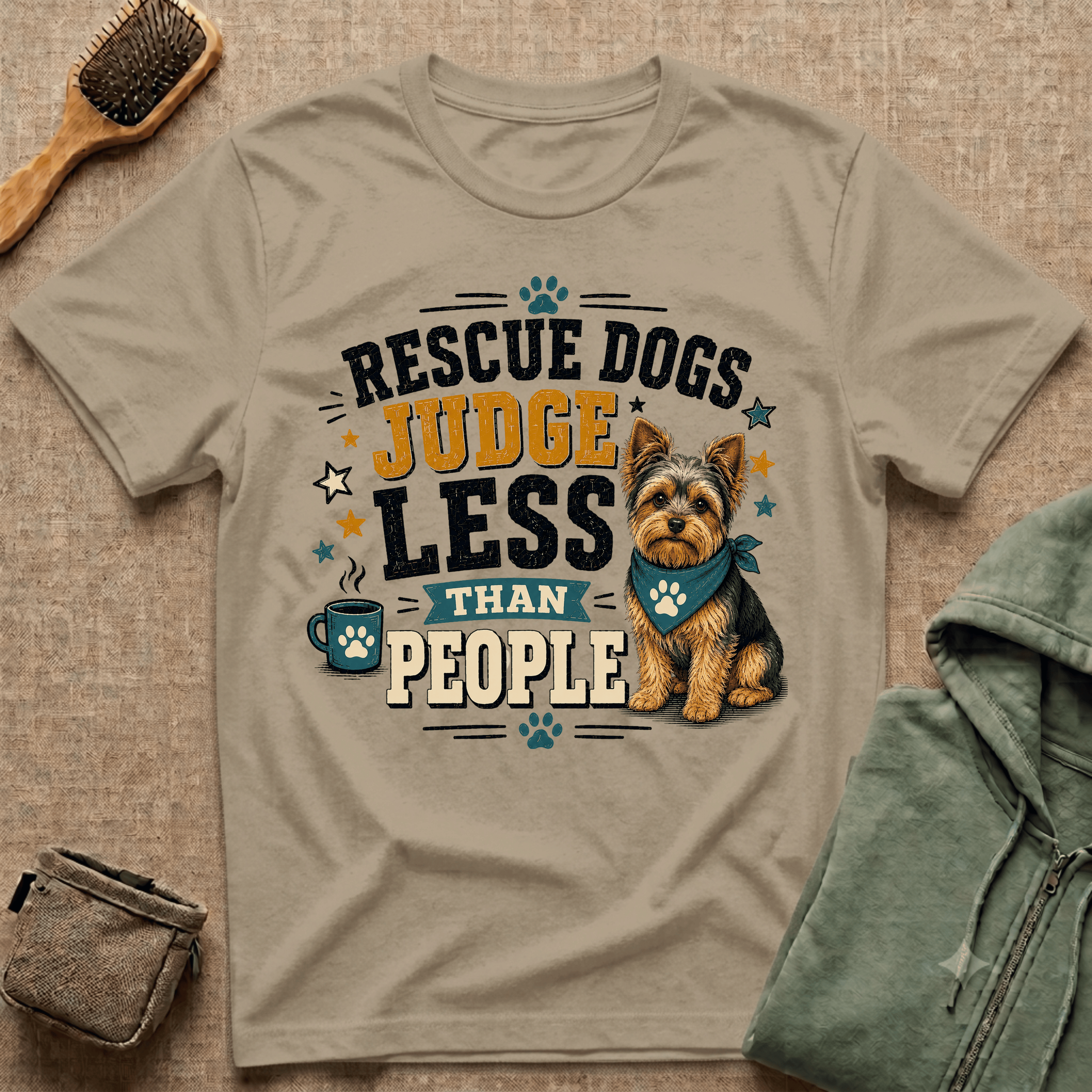 Rescue Dogs Judge Less Than People T-Shirt — Cute Yorkie Rescue Tee