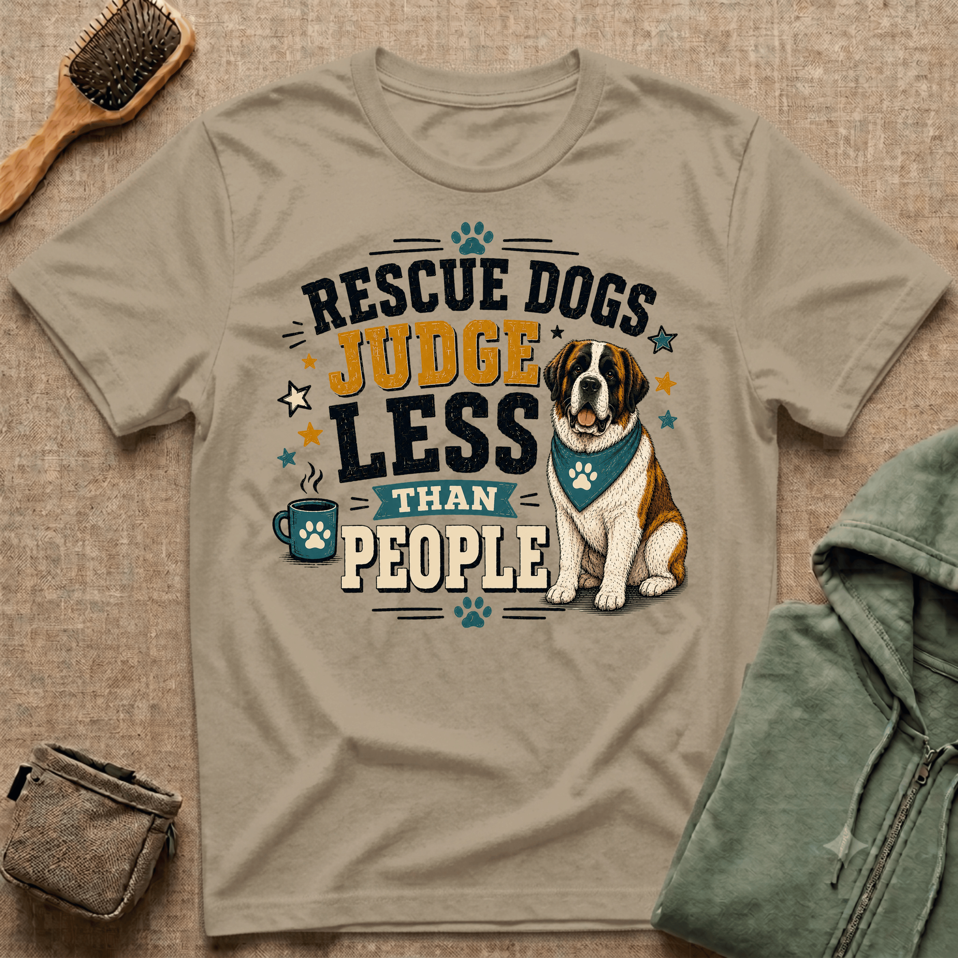 Rescue Dogs Judge Less Than People T-Shirt — Cute St. Bernard Rescue Tee