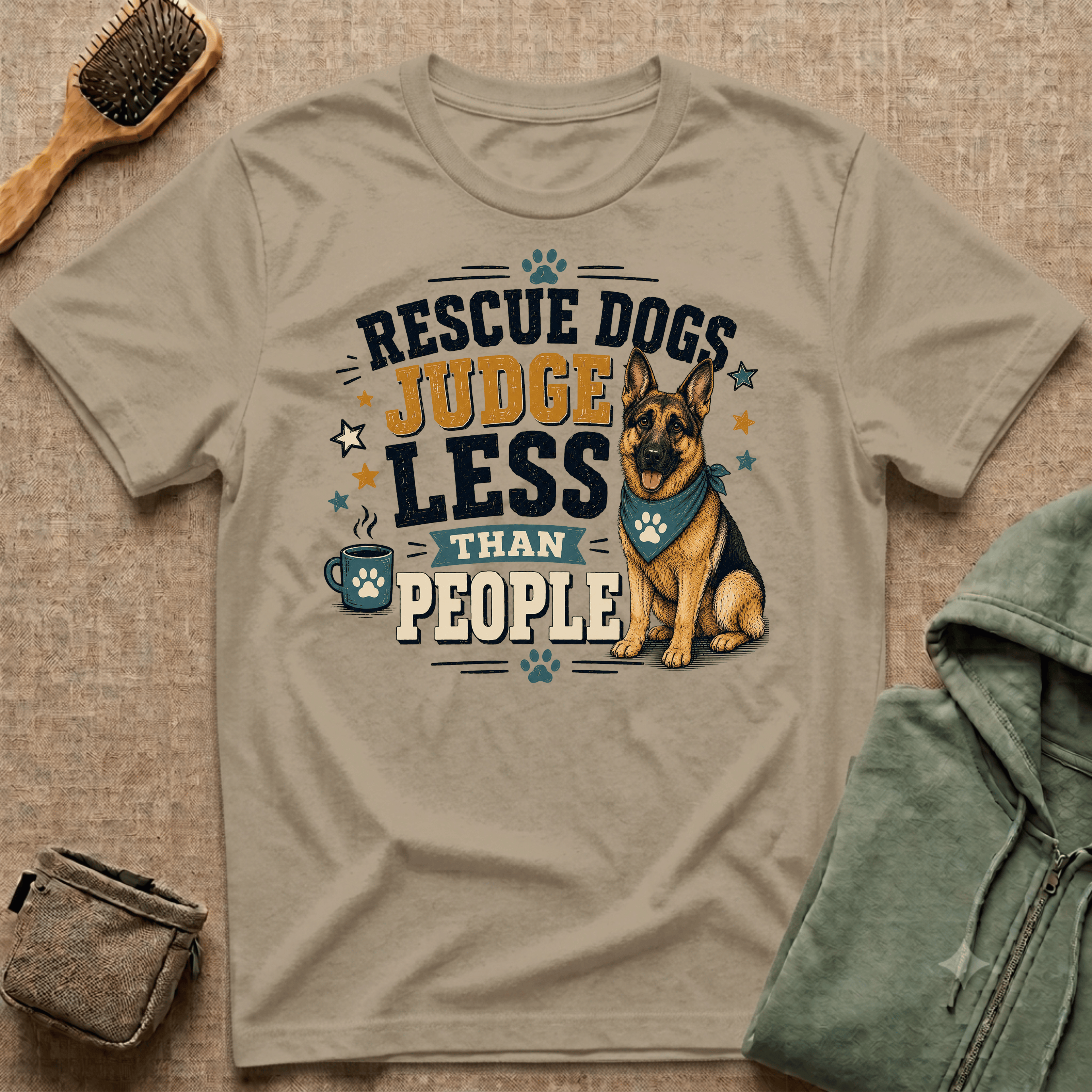 Rescue Dogs Judge Less Than People T-Shirt — Cute German Shepherd Rescue Tee