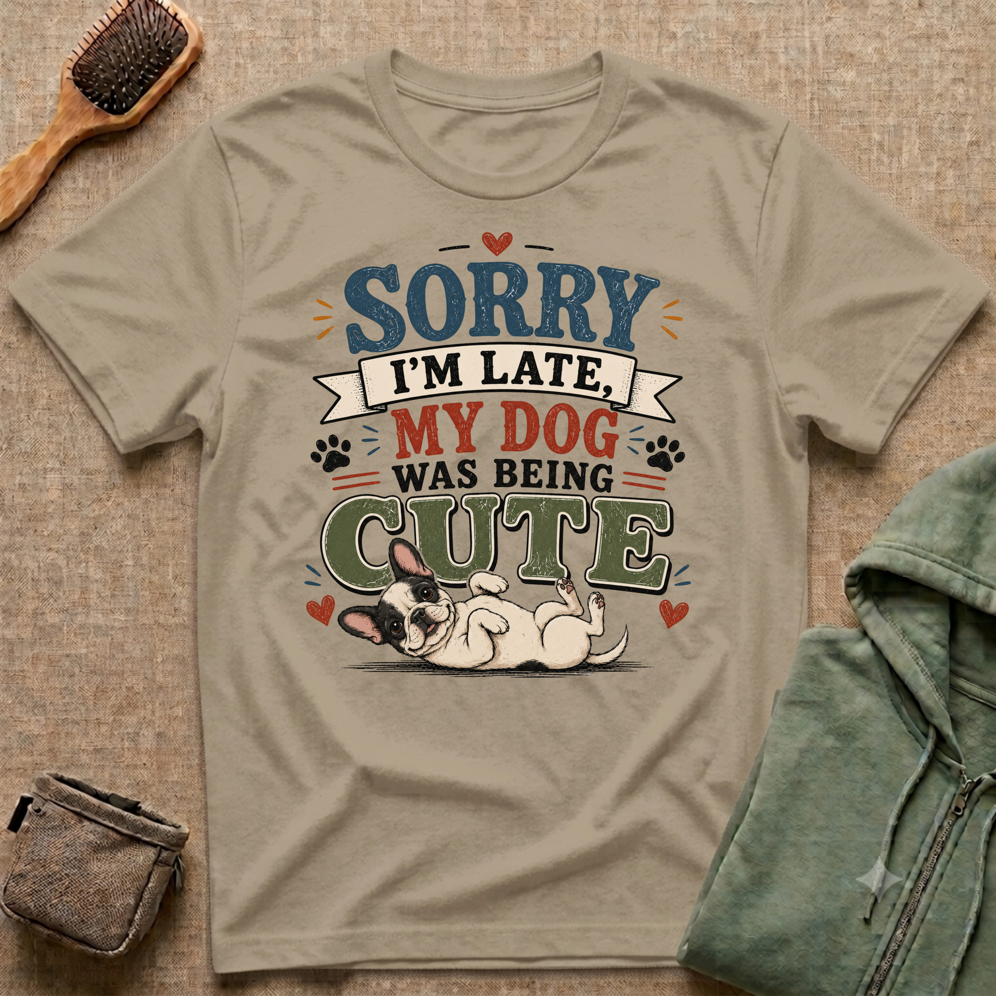 Frenchie Lover T-Shirt — “Sorry I’m Late My Dog Was Being Cute” Cute Puppy Graphic Tee
