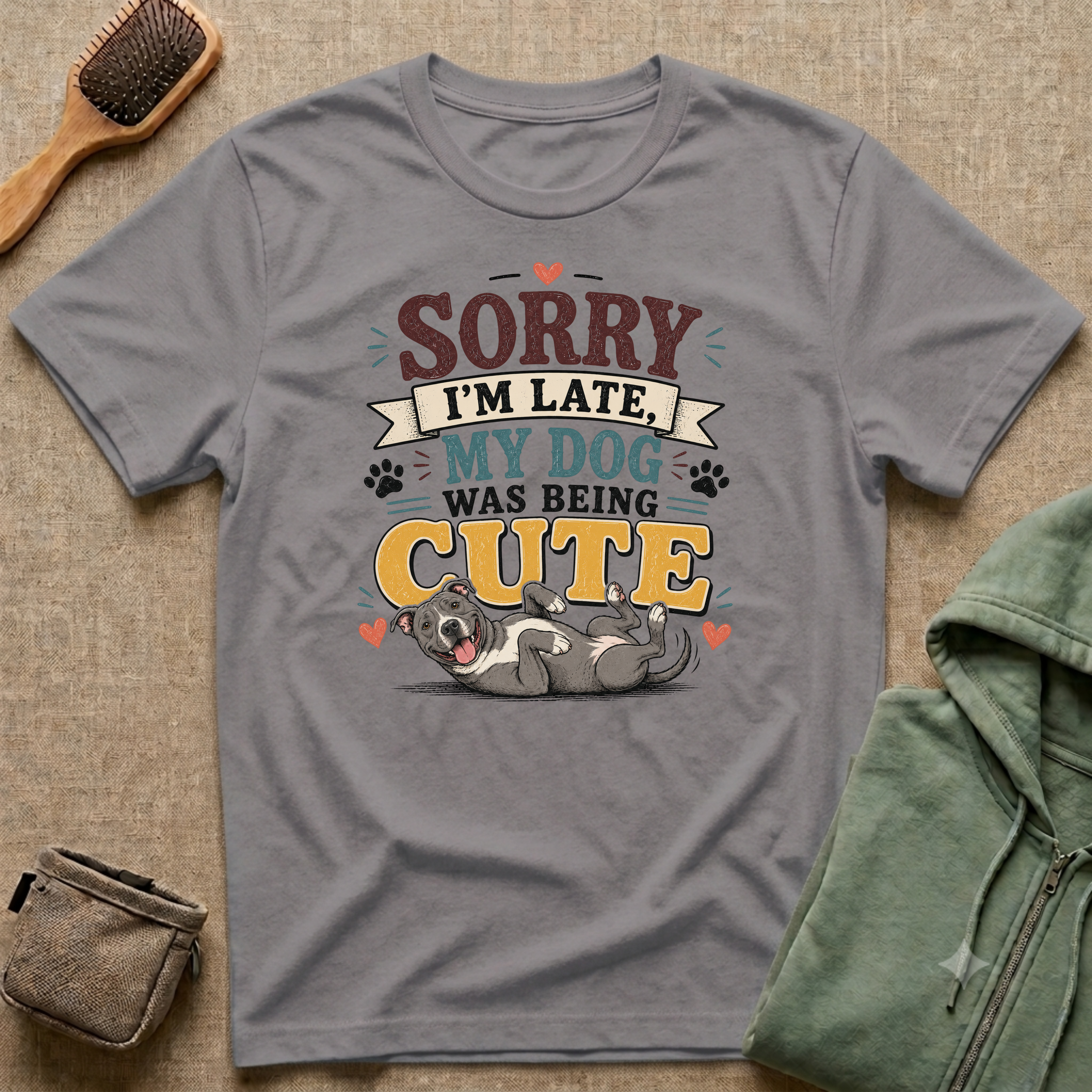 Sorry I'm Late My Dog Was Being Cute T-Shirt — Pit Bull Dog Lover Tee