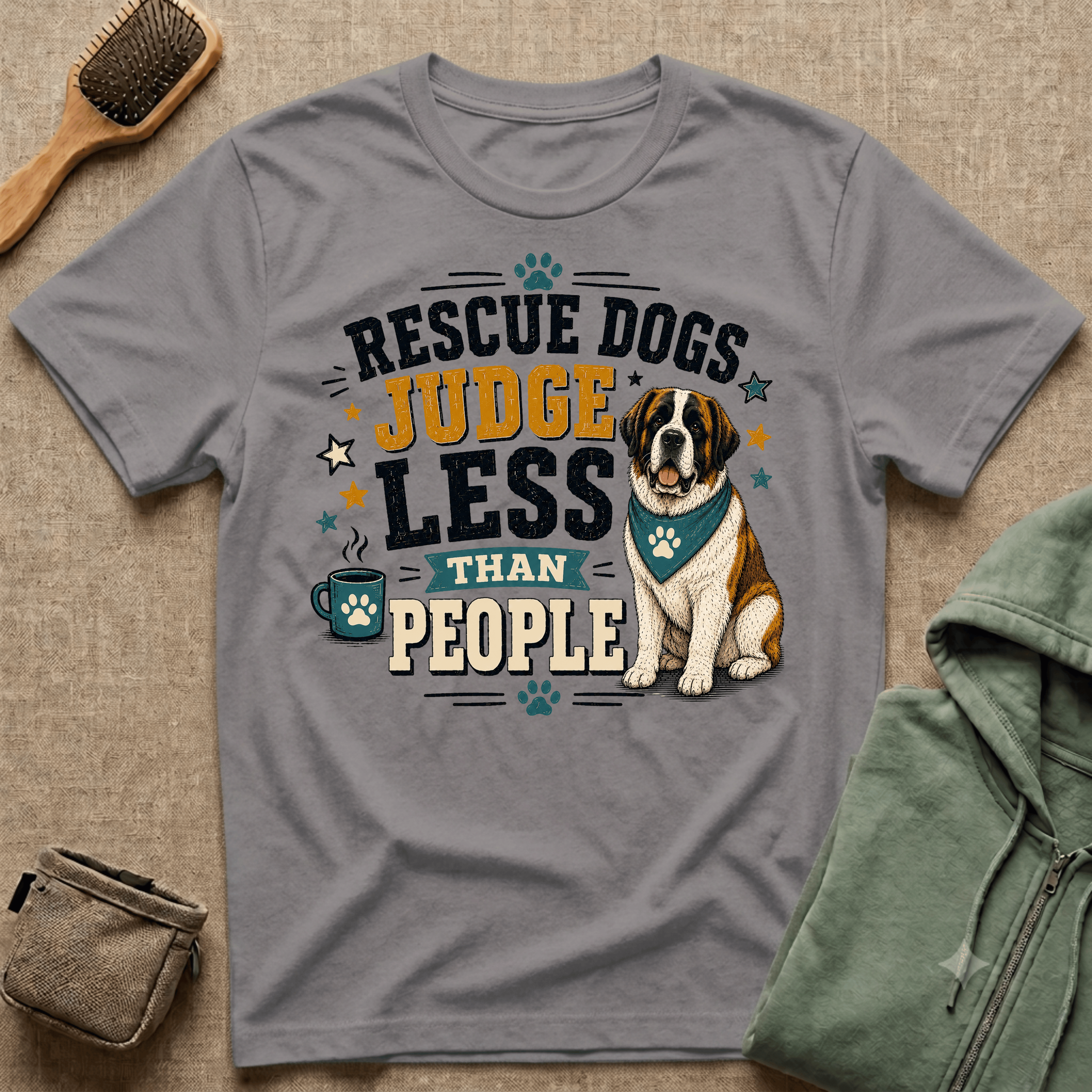 Rescue Dogs Judge Less Than People T-Shirt — Cute St. Bernard Rescue Tee