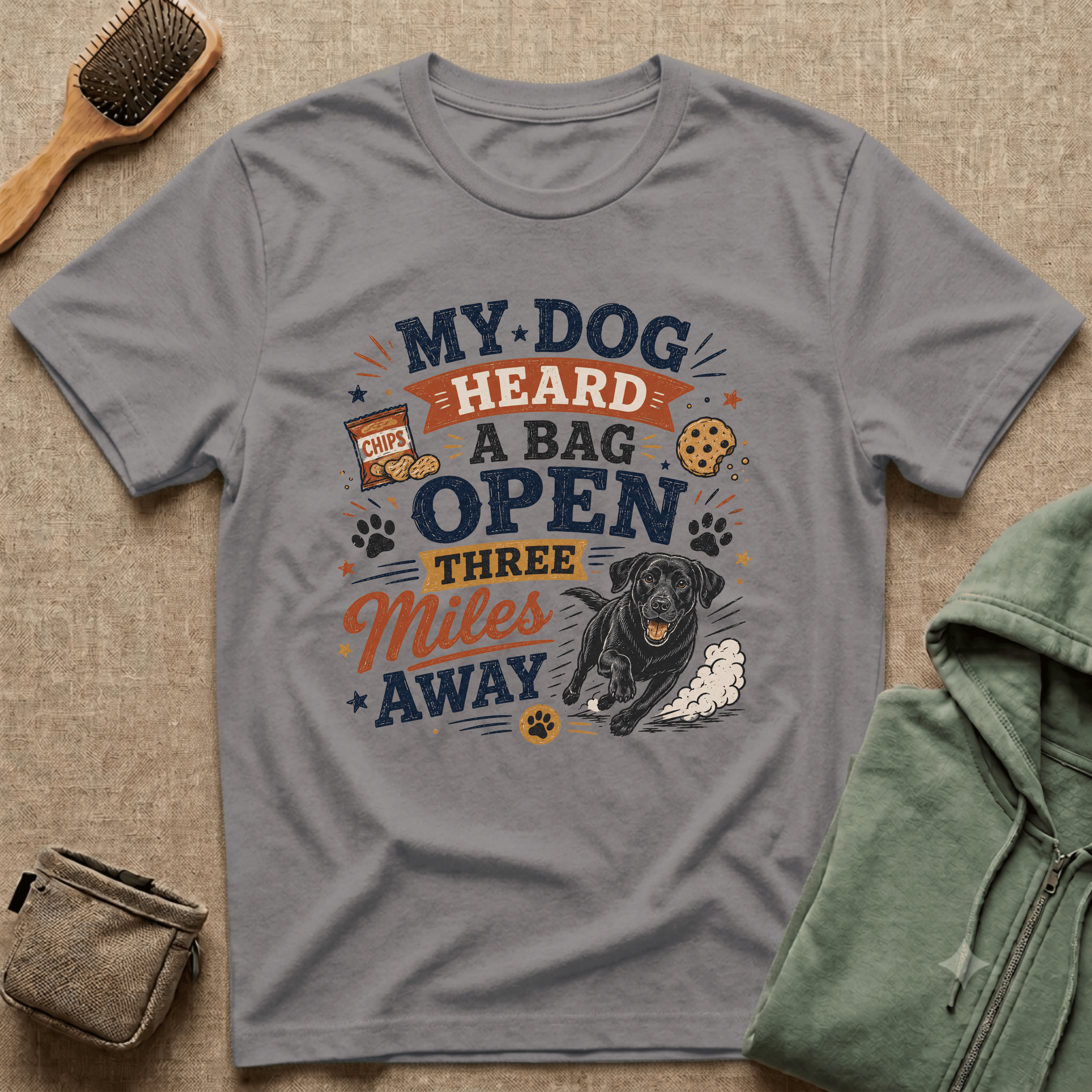 Dog Lover T-Shirt — "My Dog Heard A Bag Open Three Miles Away" Funny Pet Tee