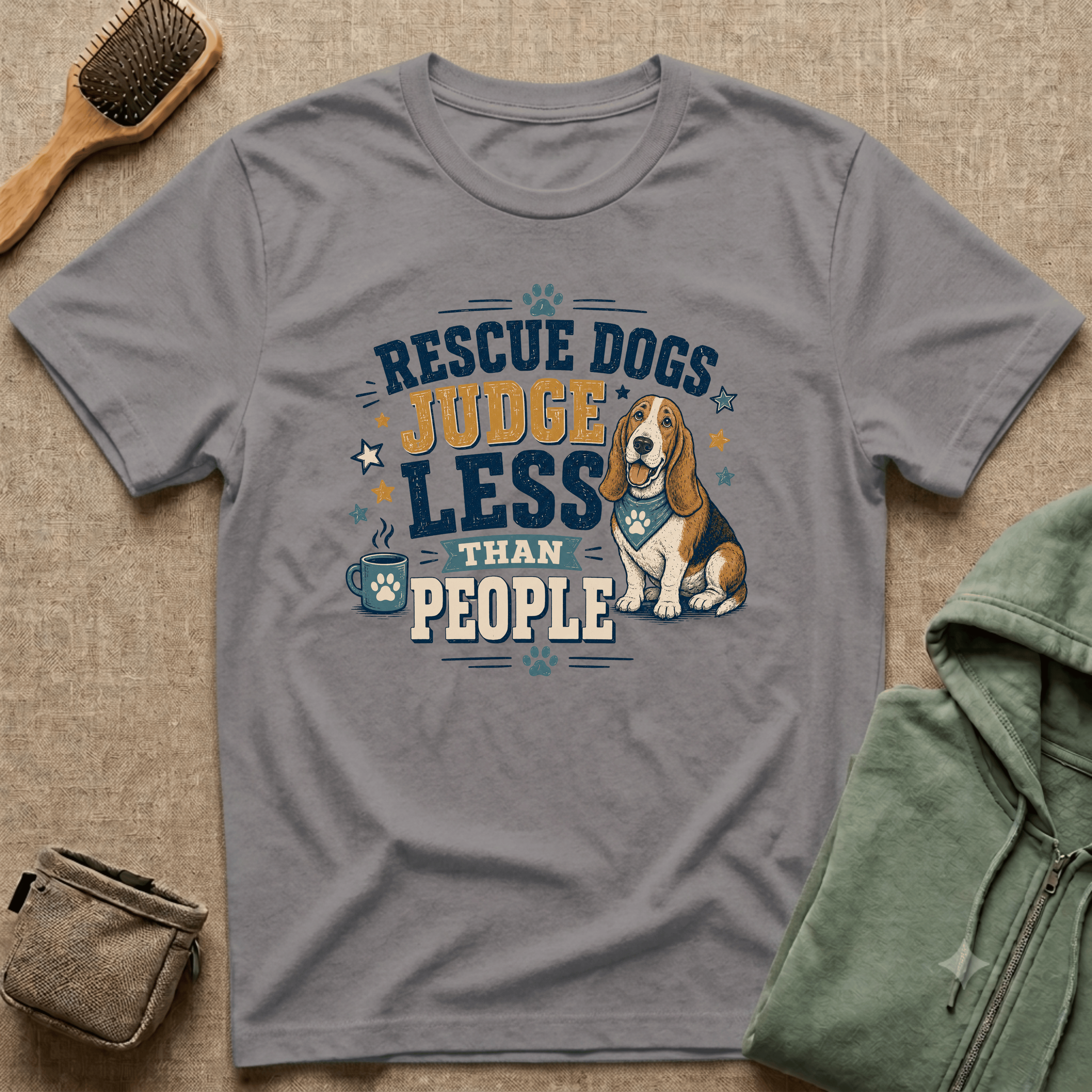 Rescue Dogs Judge Less Than People T-Shirt — Cute Basset Hound Rescue Tee
