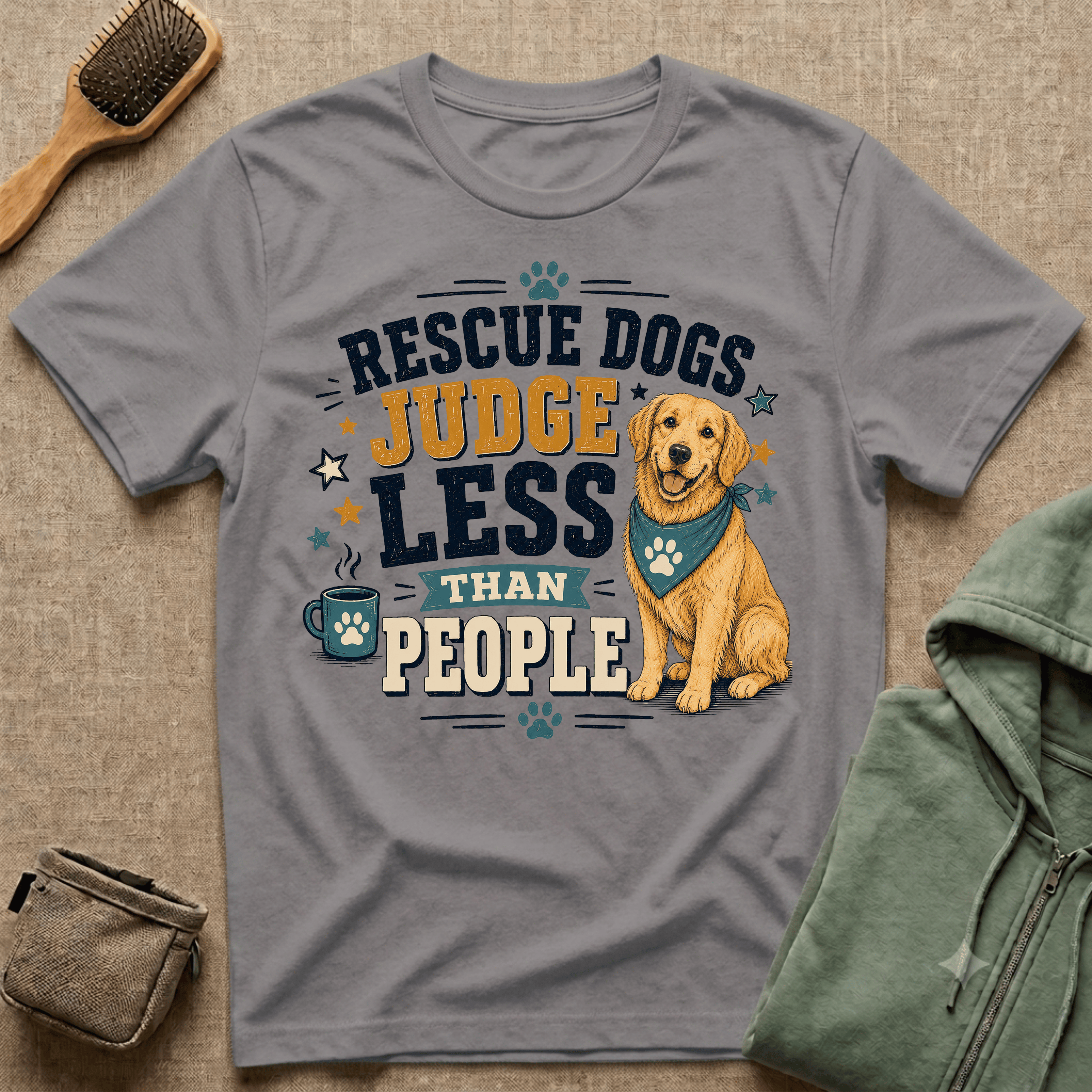 Rescue Dogs Judge Less Than People T-Shirt — Cute Golden Retriever Rescue Tee