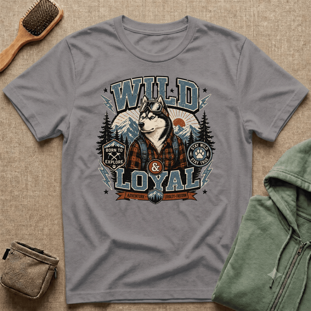 Wild & Loyal Husky T-Shirt — Vintage Mountain Dog Tee