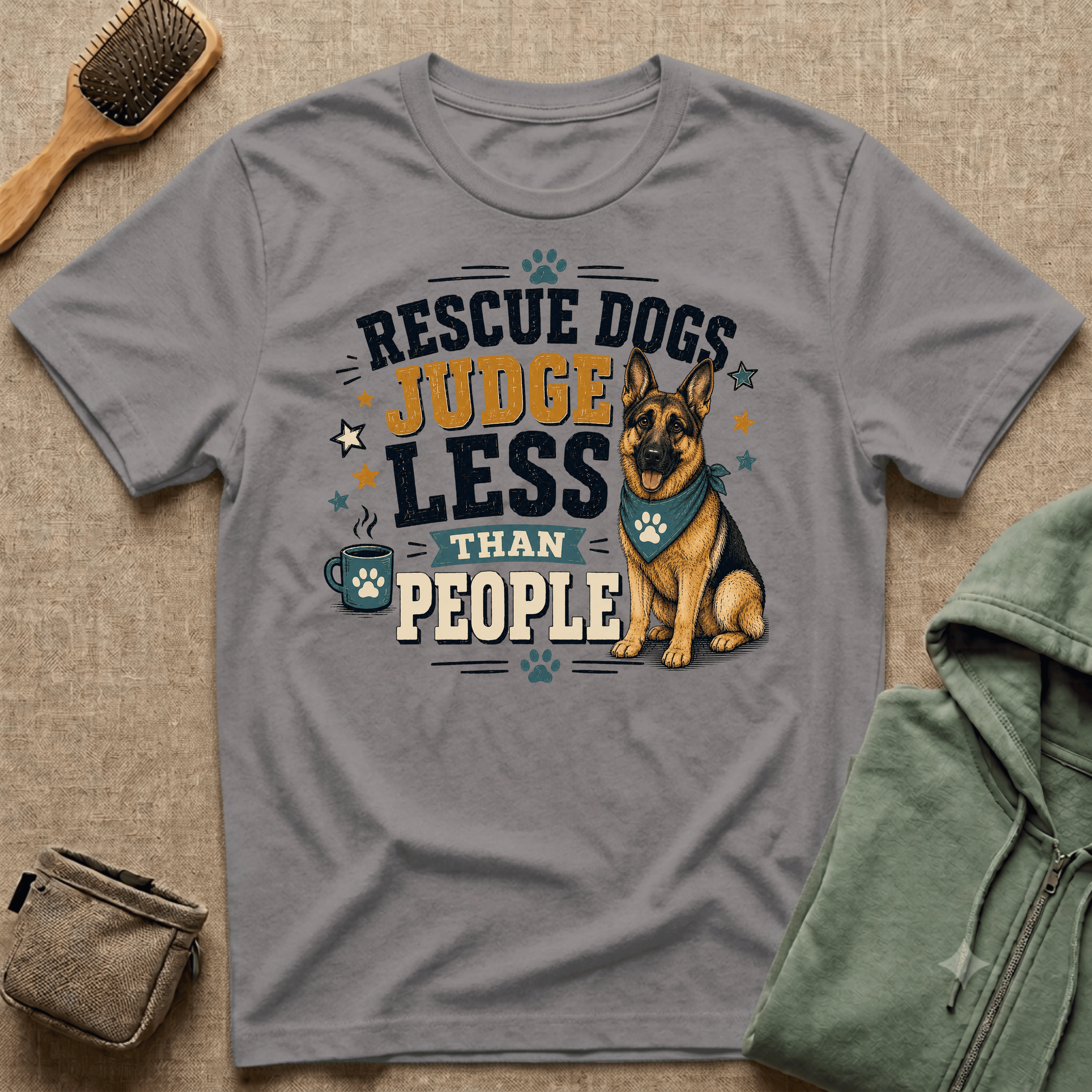 Rescue Dogs Judge Less Than People T-Shirt — Cute German Shepherd Rescue Tee