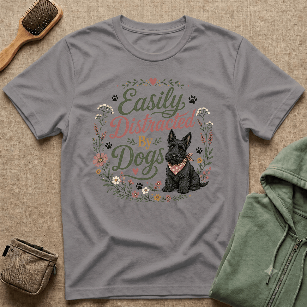 Easily Distracted By Dogs T-Shirt — Cute Scottish Terrier Floral Dog Lover Tee