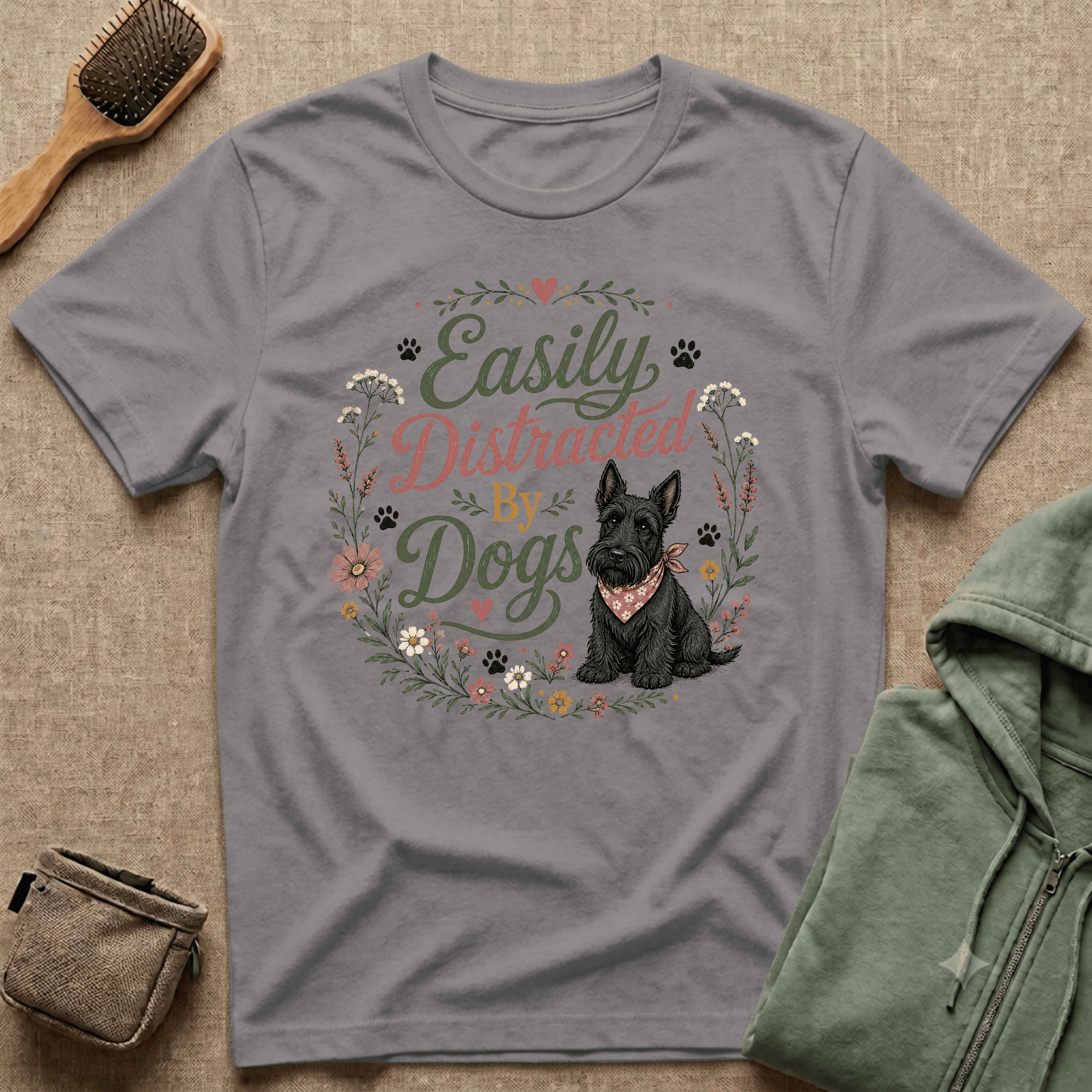Easily Distracted By Dogs T-Shirt — Cute Scottish Terrier Floral Dog Lover Tee