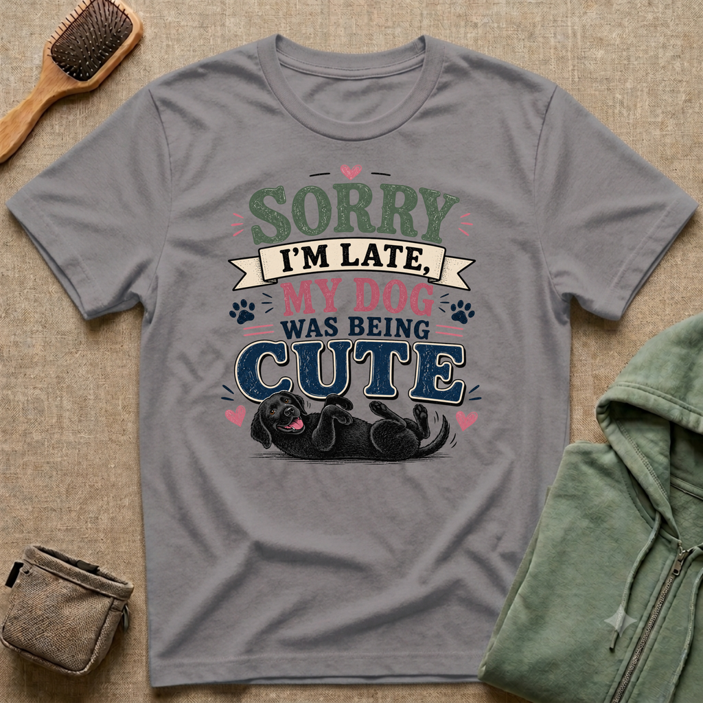 Sorry I'm Late My Dog Was Being Cute T-Shirt — Black Lab Dog Lover Tee