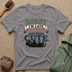 Sorry I'm Late My Dog Was Being Cute T-Shirt — Black Lab Dog Lover Tee