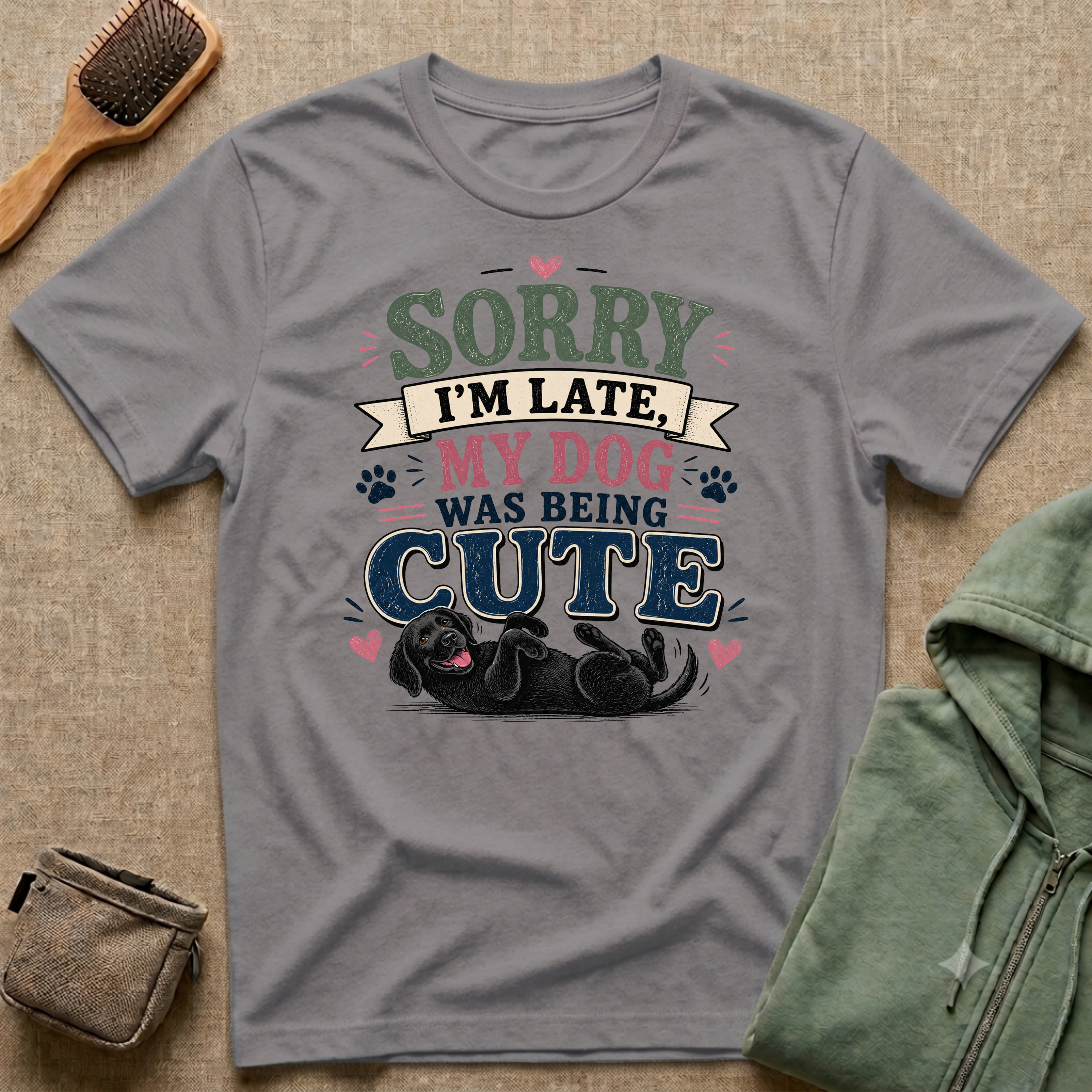Sorry I'm Late My Dog Was Being Cute T-Shirt — Black Lab Dog Lover Tee