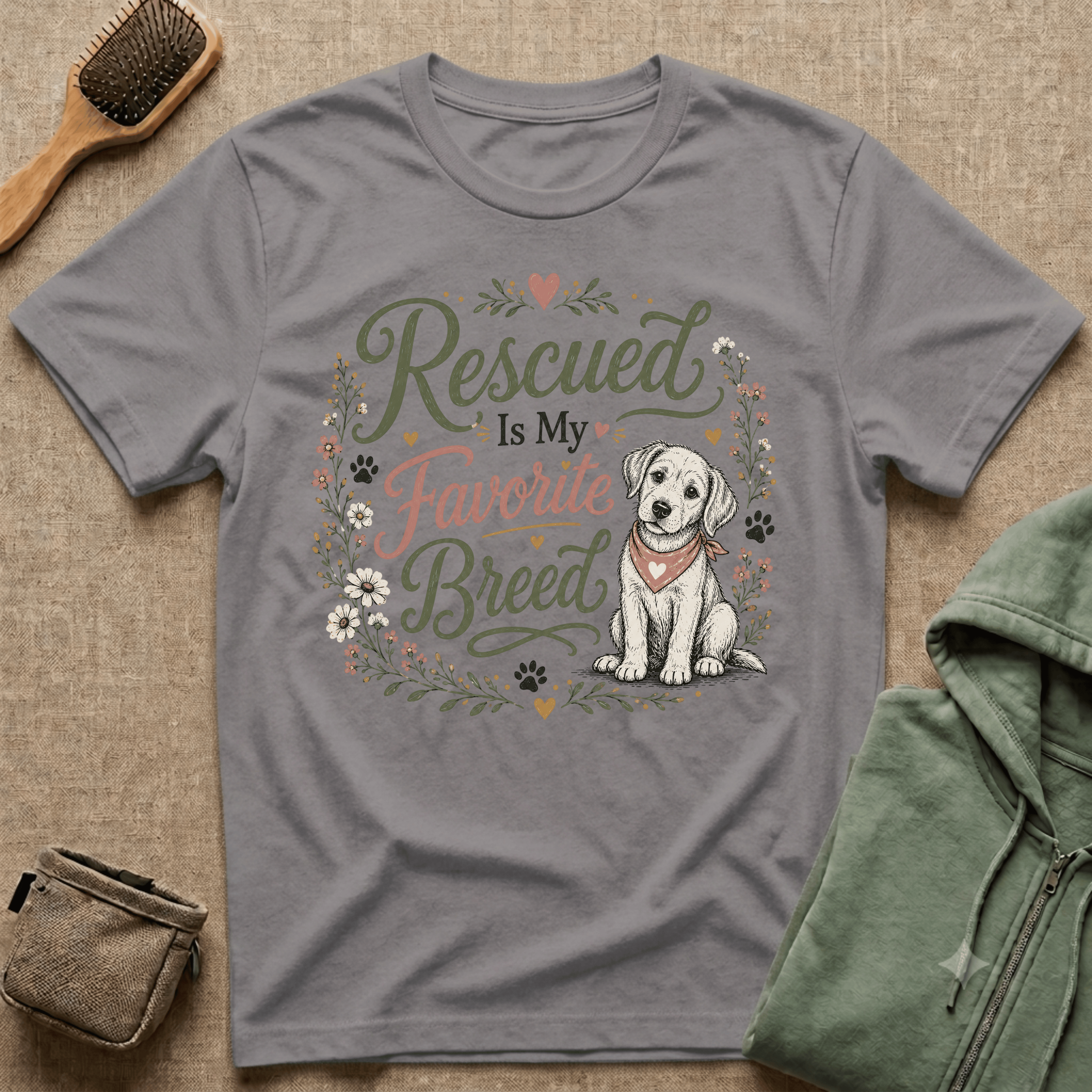Rescued Is My Favorite Breed T-Shirt — Cute Rescue Dog Adoption Tee